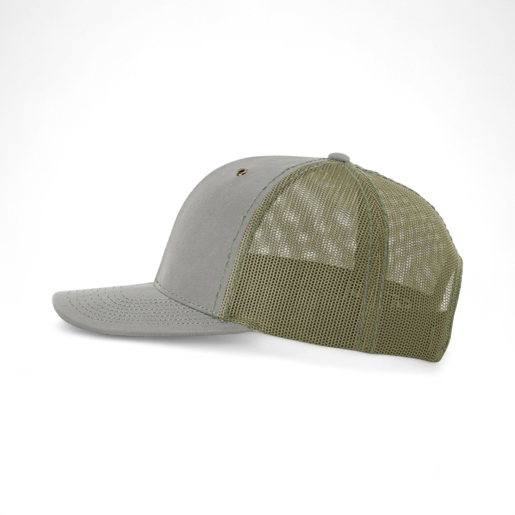 Left side view of Richardson 112WF custom hat in khaki and  loden