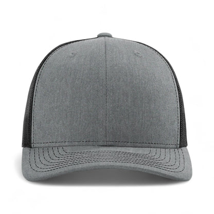 Front view of Richardson 112Y custom hat in heather grey and black