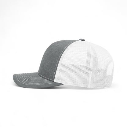 Left side view of Richardson 112Y custom hat in heather grey and white