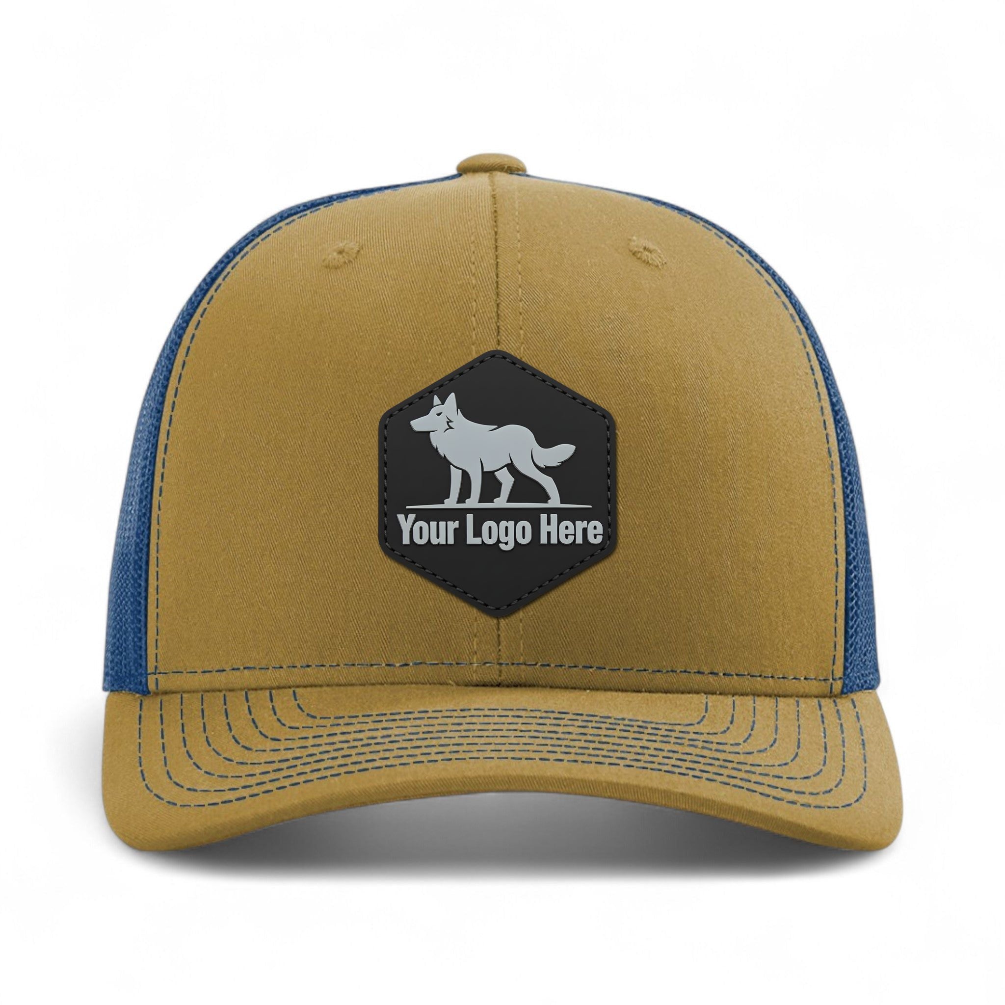 PVC patch preview of Richardson 112 custom hat in biscuit and true blue
