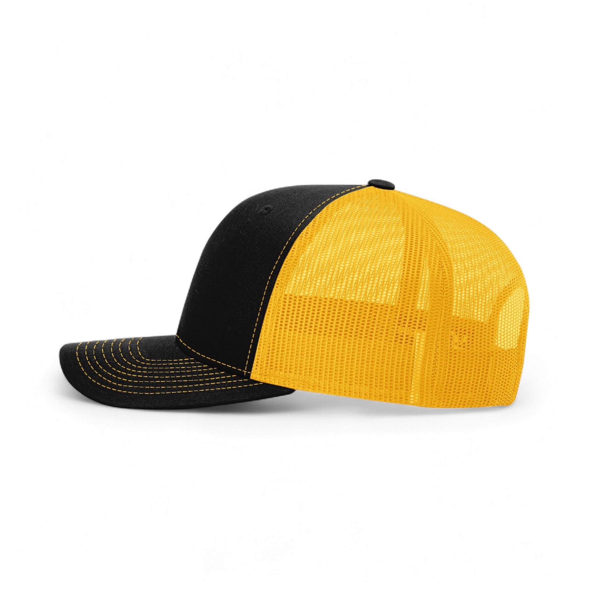 Left side view of Richardson 112 custom hat in black and gold