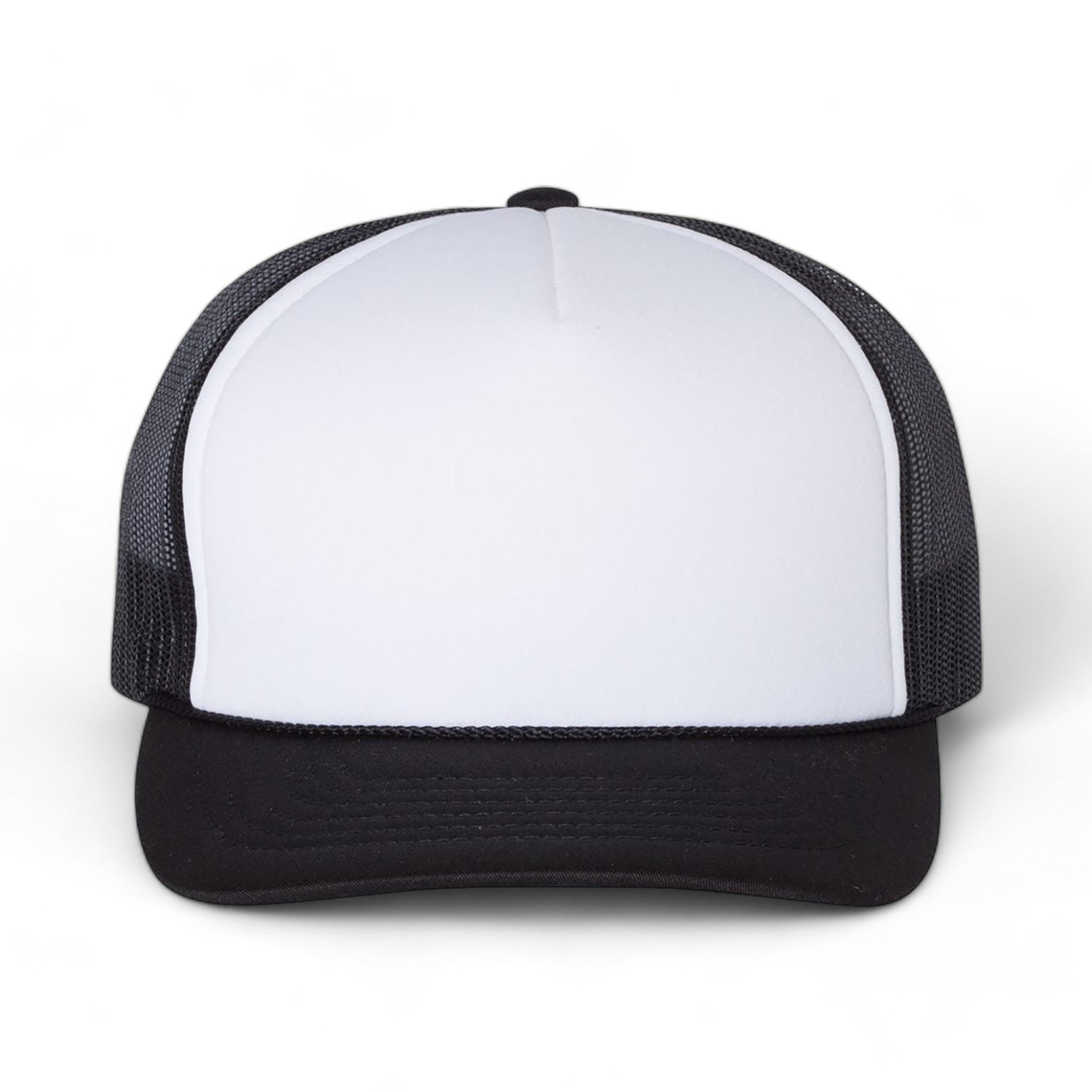 Front view of Richardson 113 custom hat in white and black