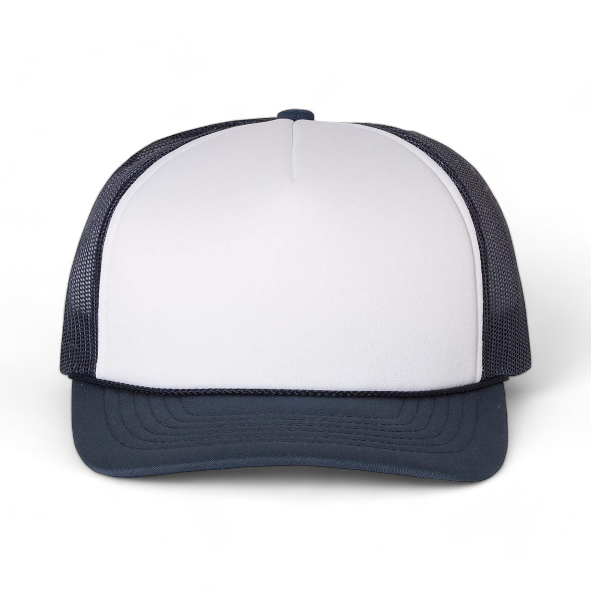Front view of Richardson 113 custom hat in white and navy