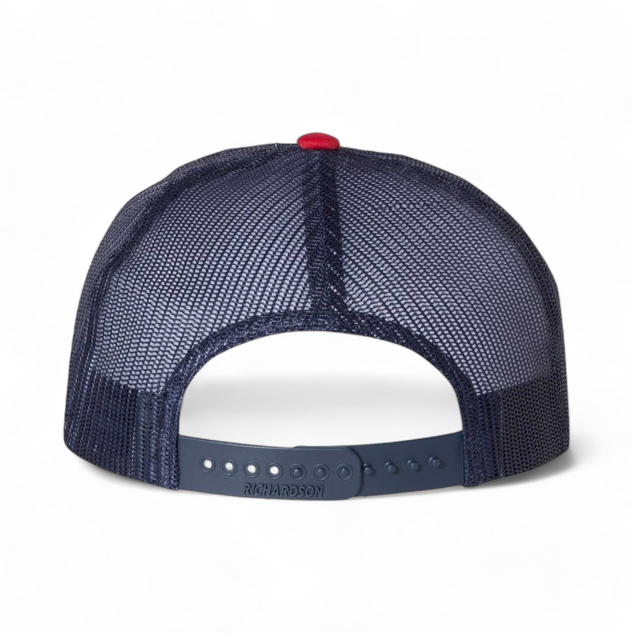 Back view of Richardson 113 custom hat in white, navy and red