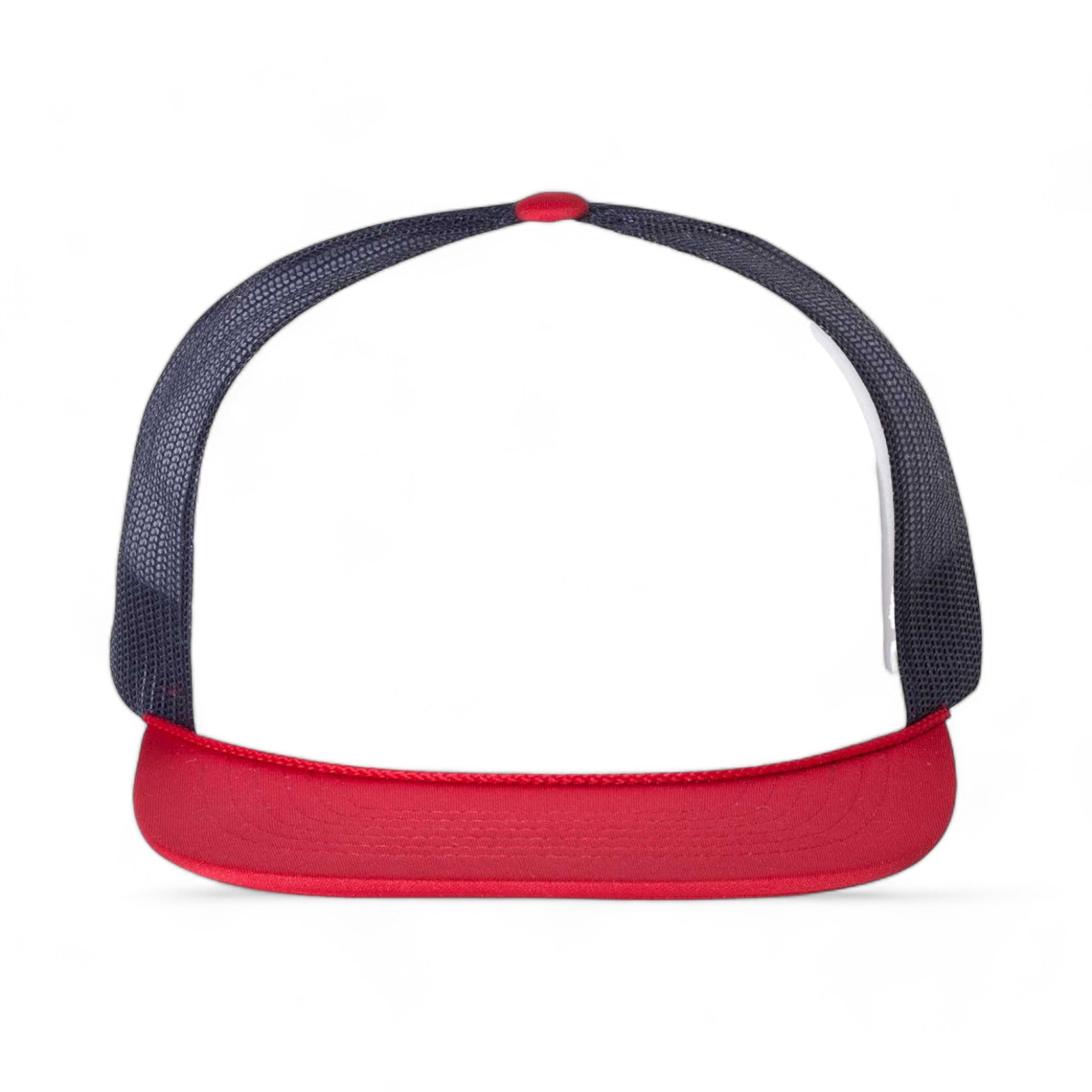 Front view of Richardson 113 custom hat in white, navy and red