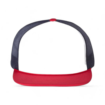 Front view of Richardson 113 custom hat in white, navy and red