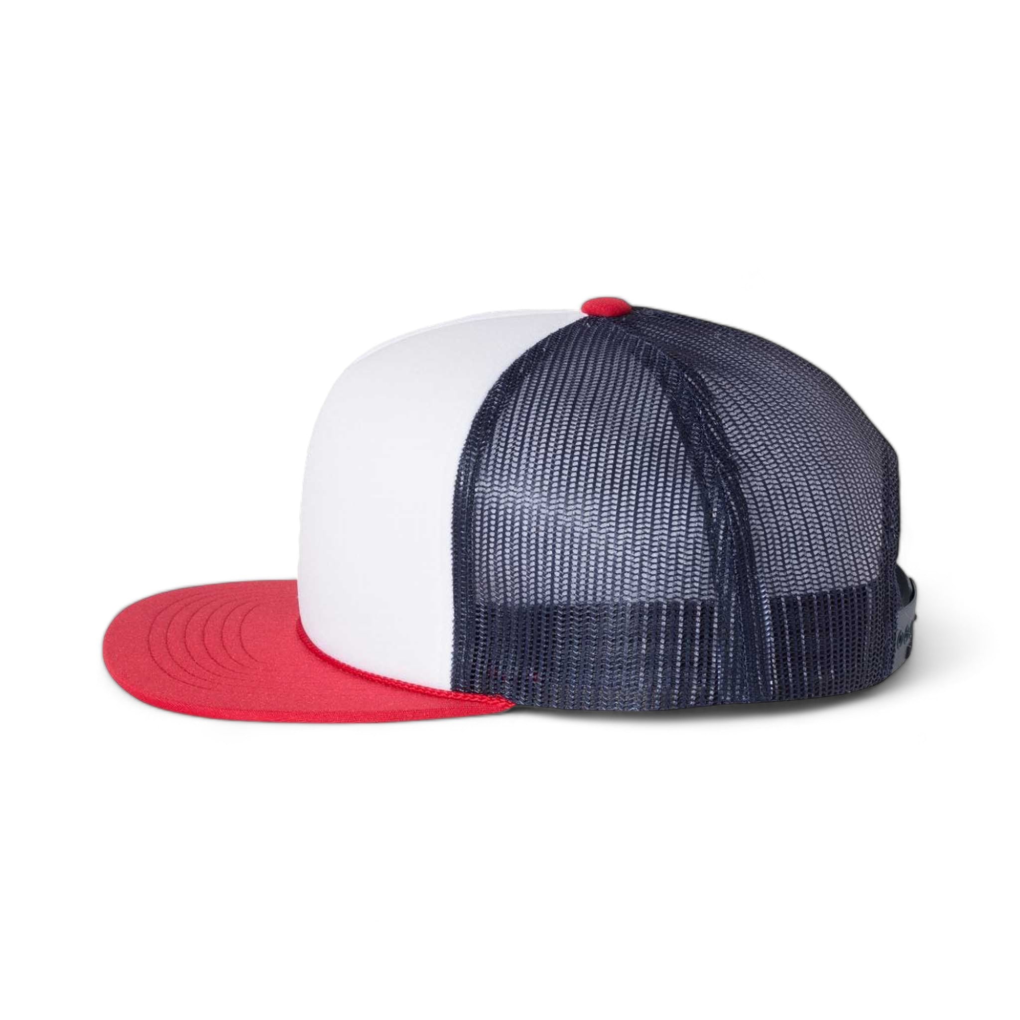 Side view of Richardson 113 custom hat in white, navy and red