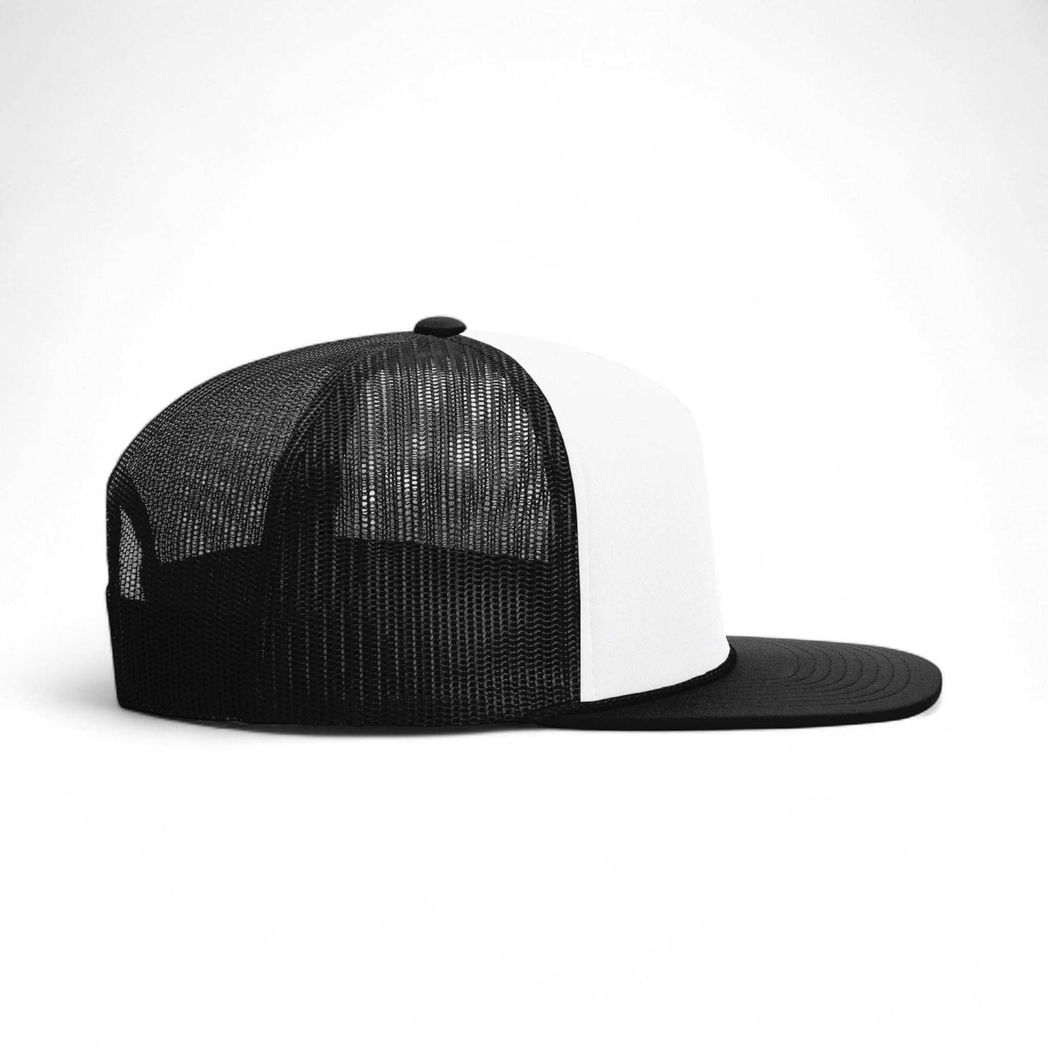 Right side view of Richardson 113 custom hat in white and black