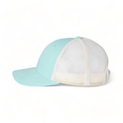 Side view of Richardson 115 custom hat in aruba blue and birch