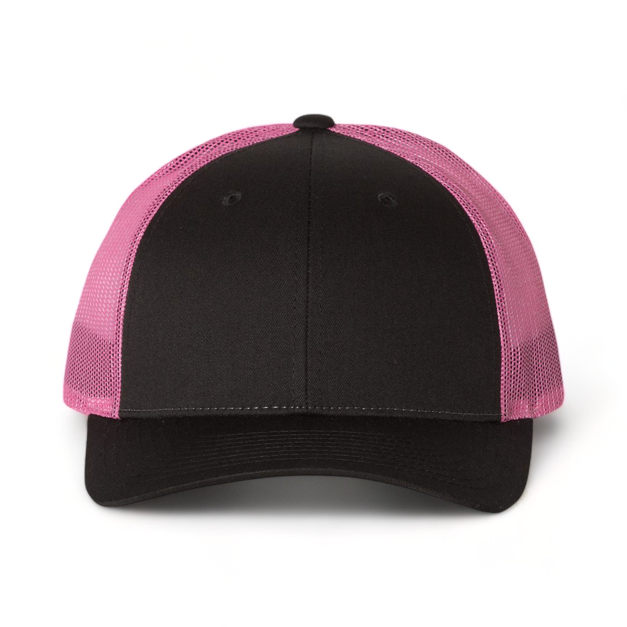 Front view of Richardson 115 custom hat in black and neon pink