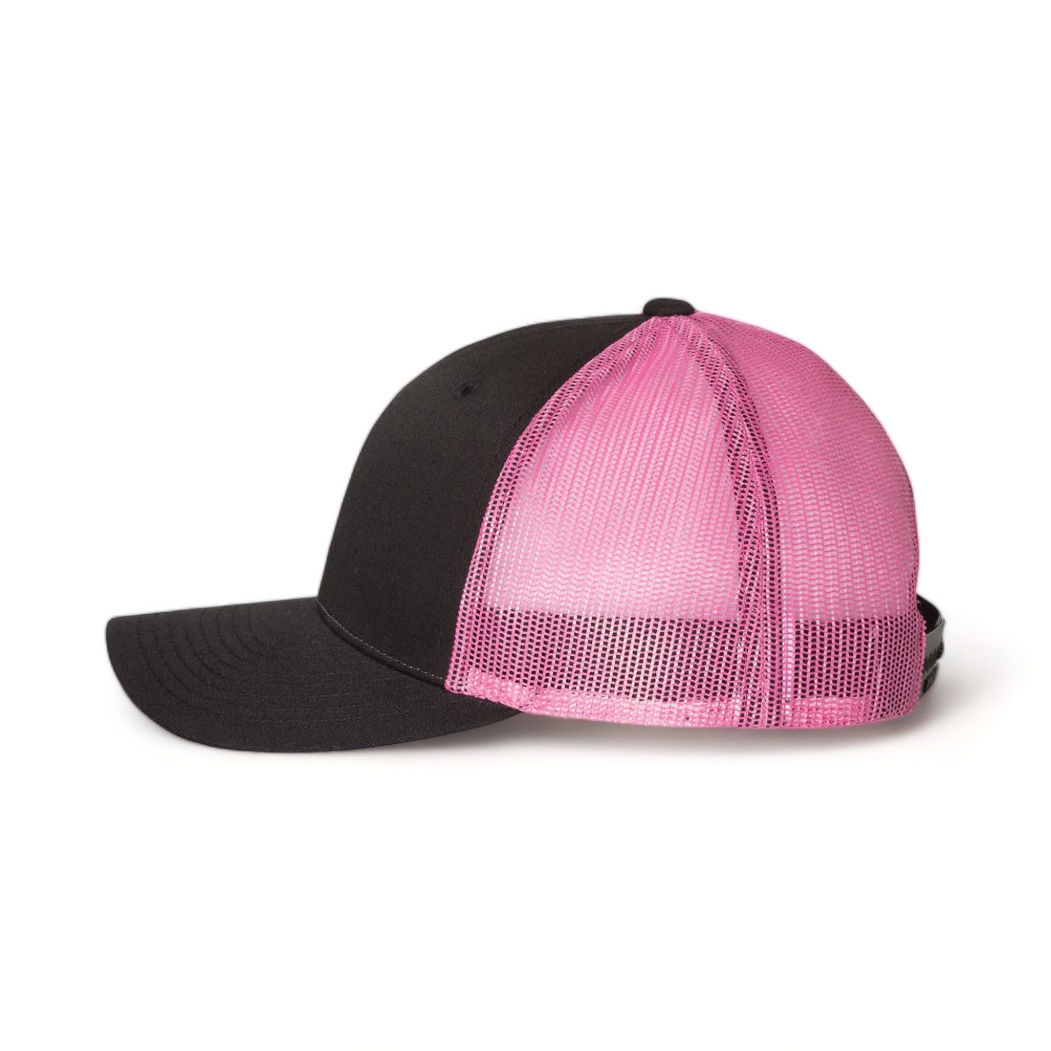 Side view of Richardson 115 custom hat in black and neon pink