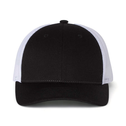 Front view of Richardson 115 custom hat in black and white