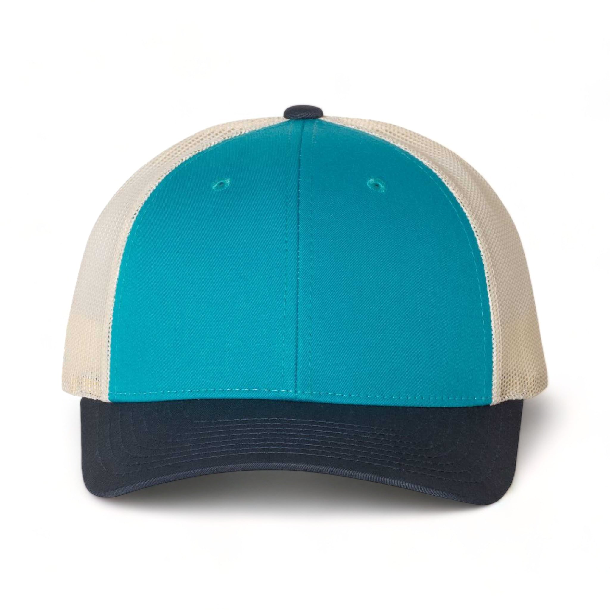 Front view of Richardson 115 custom hat in blue teal, birch and navy