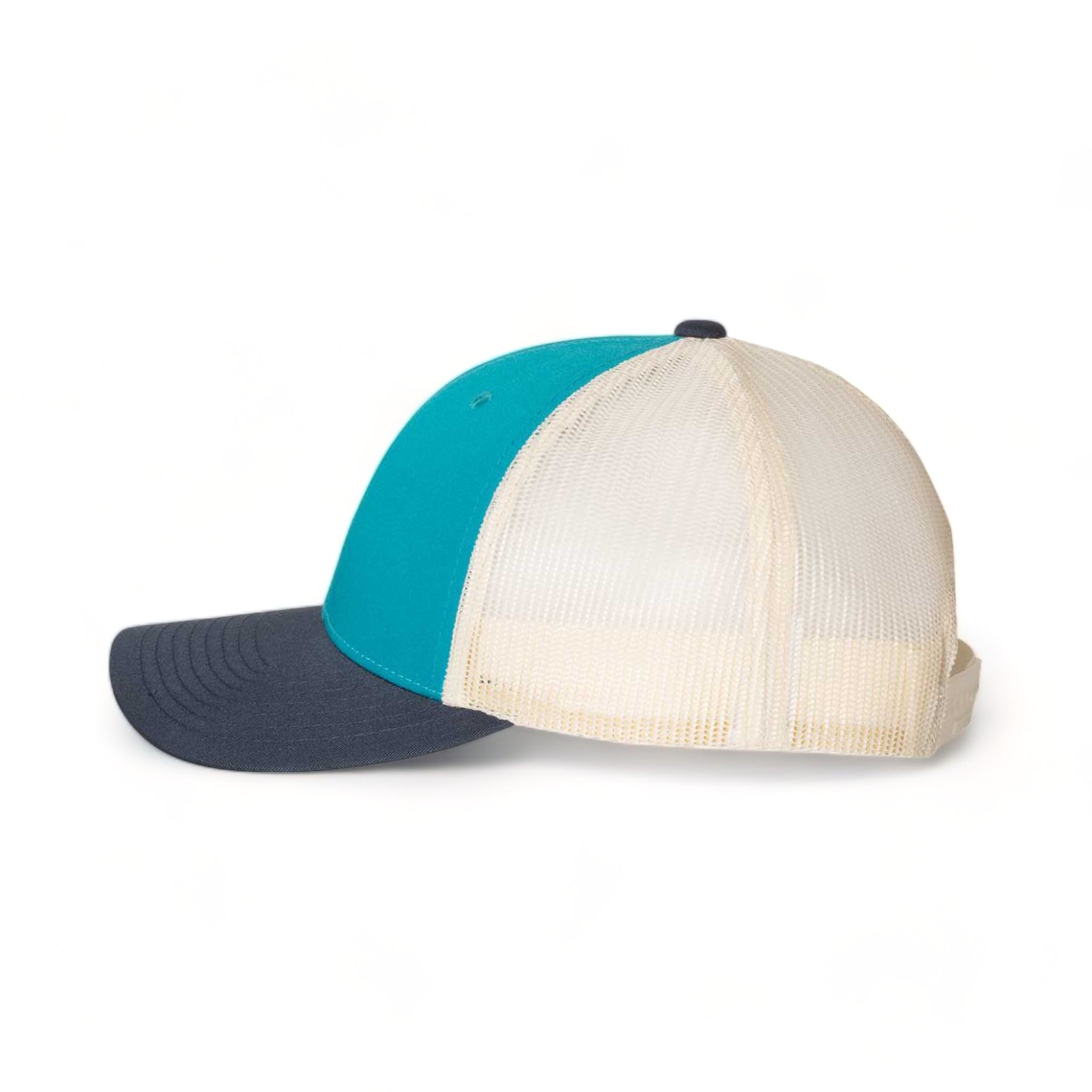 Side view of Richardson 115 custom hat in blue teal, birch and navy