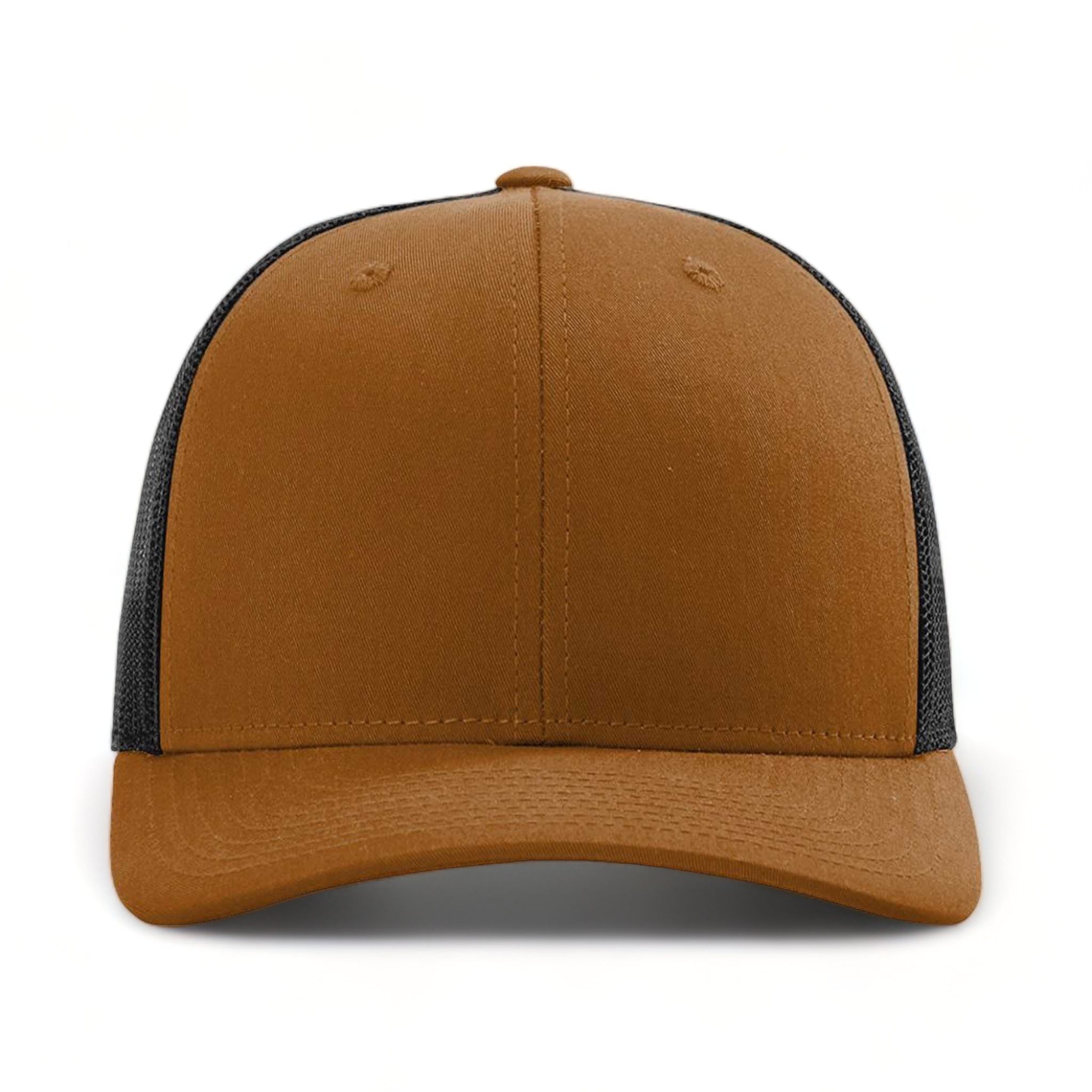 Front view of Richardson 115 custom hat in carmel and black