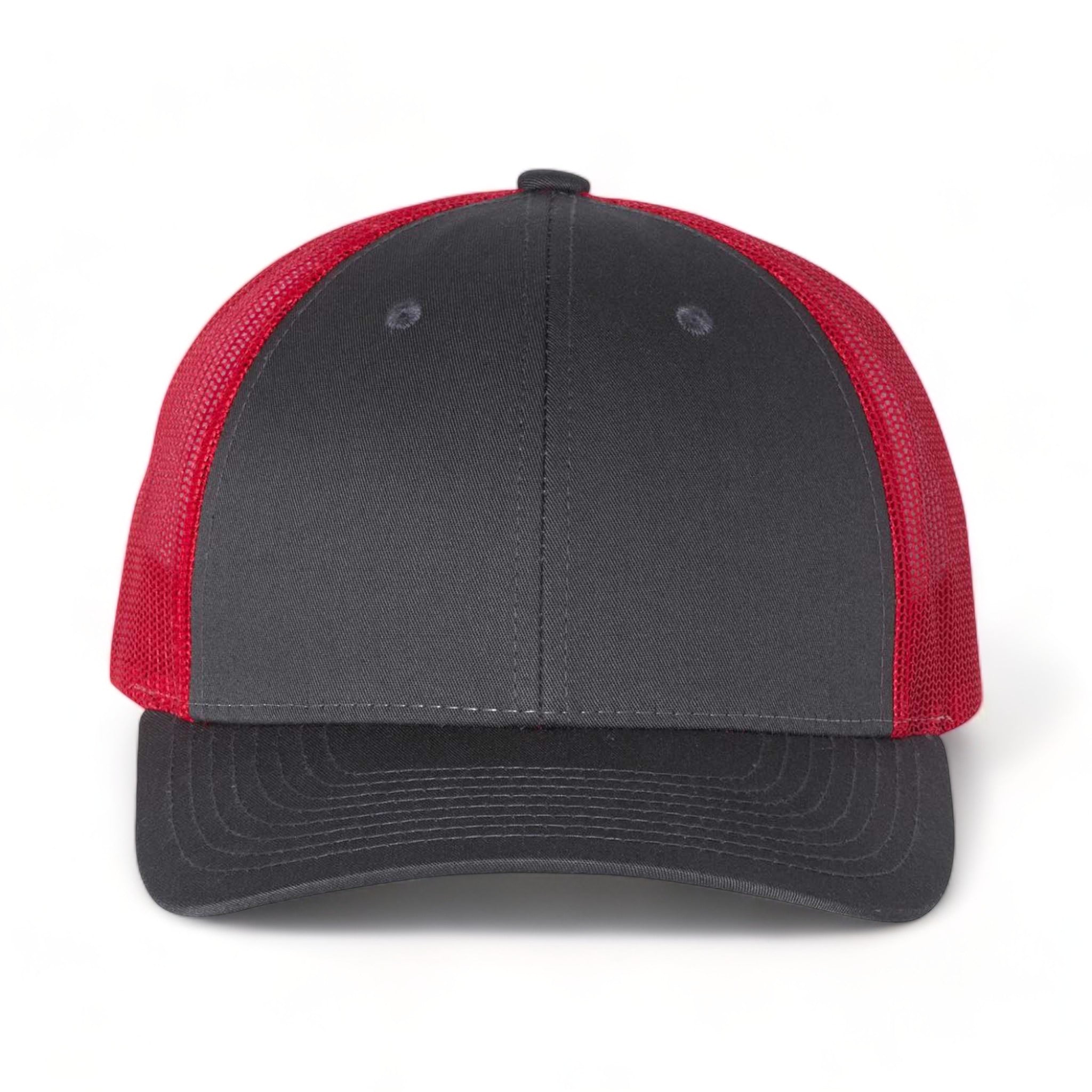 Front view of Richardson 115 custom hat in charcoal and red