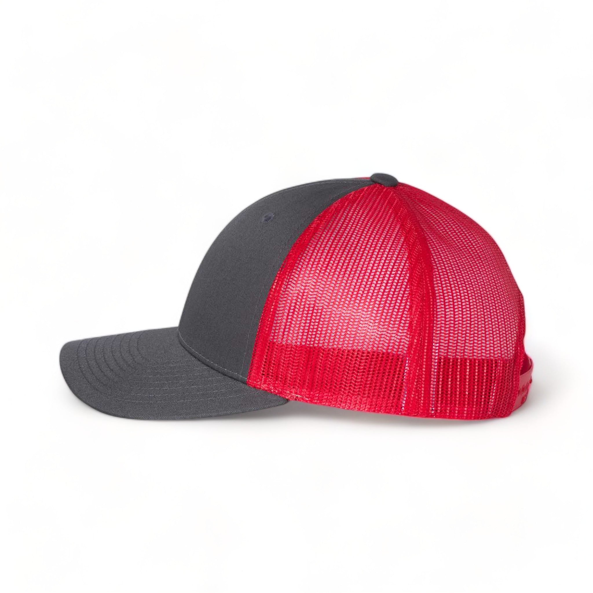 Side view of Richardson 115 custom hat in charcoal and red
