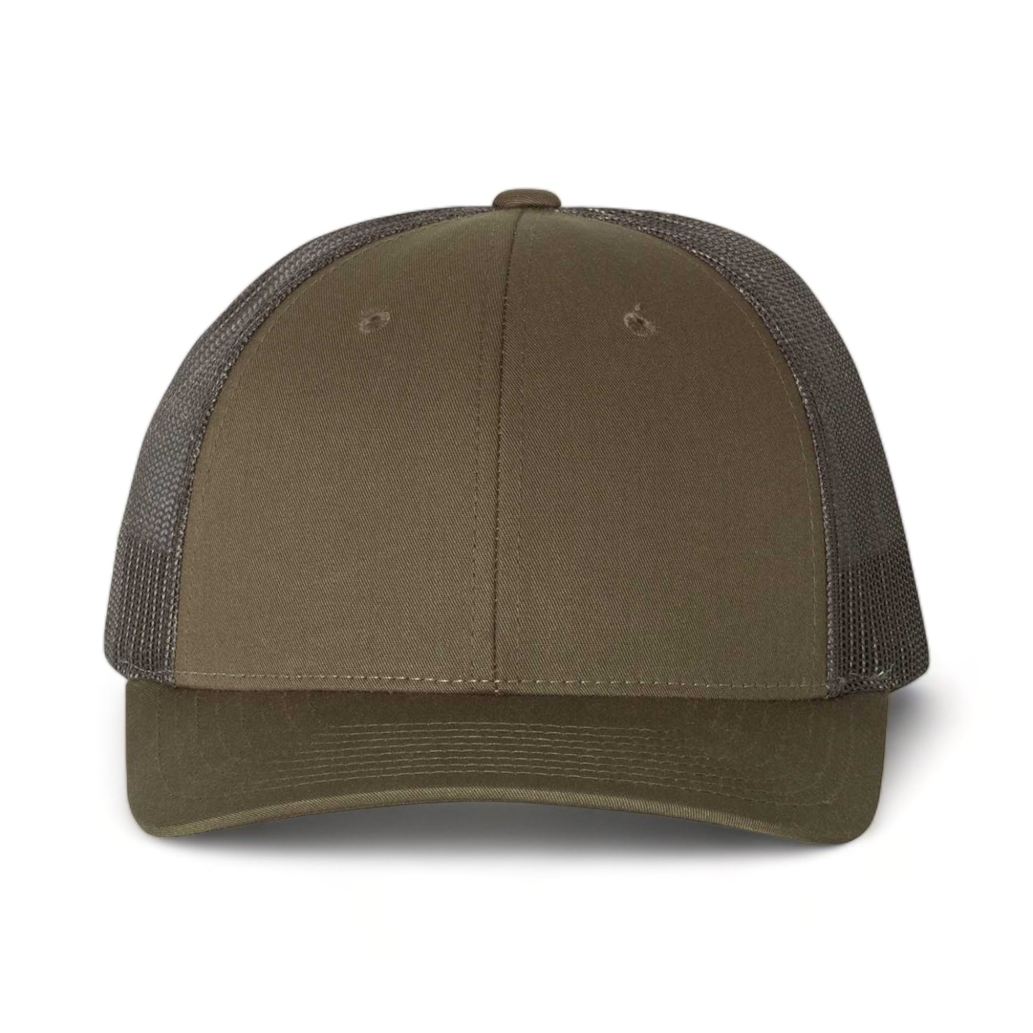 Front view of Richardson 115 custom hat in chocolate chip and grey brown