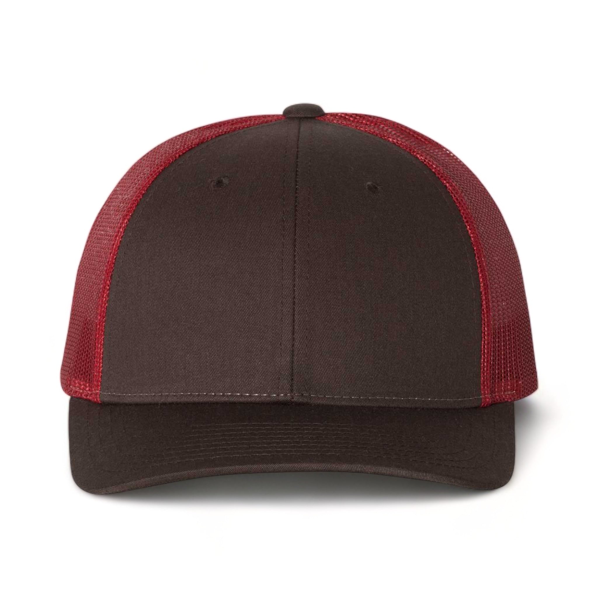 Front view of Richardson 115 custom hat in coffee and claret