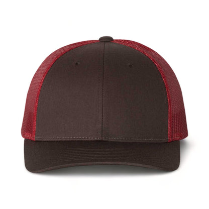 Front view of Richardson 115 custom hat in coffee and claret