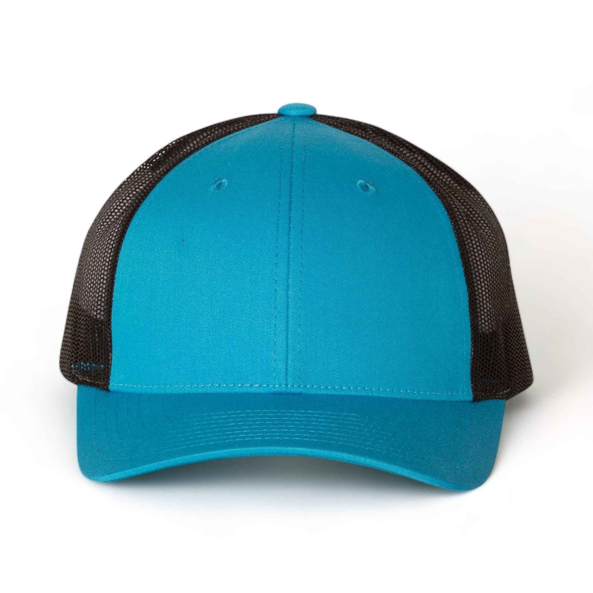 Front view of Richardson 115 custom hat in cyan and black