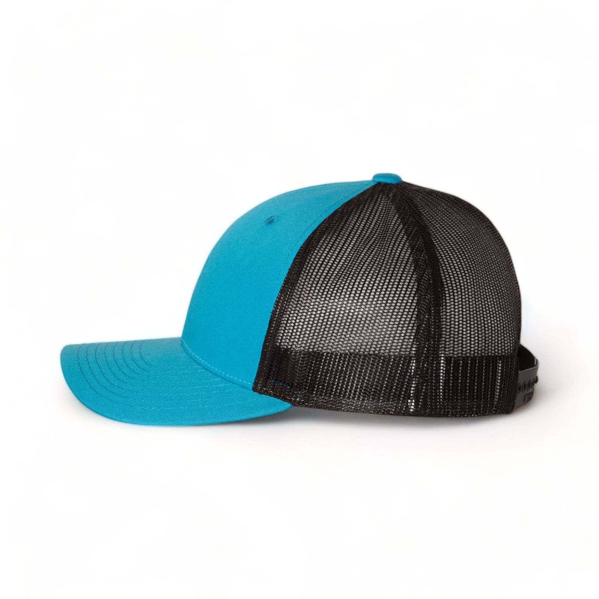Side view of Richardson 115 custom hat in cyan and black