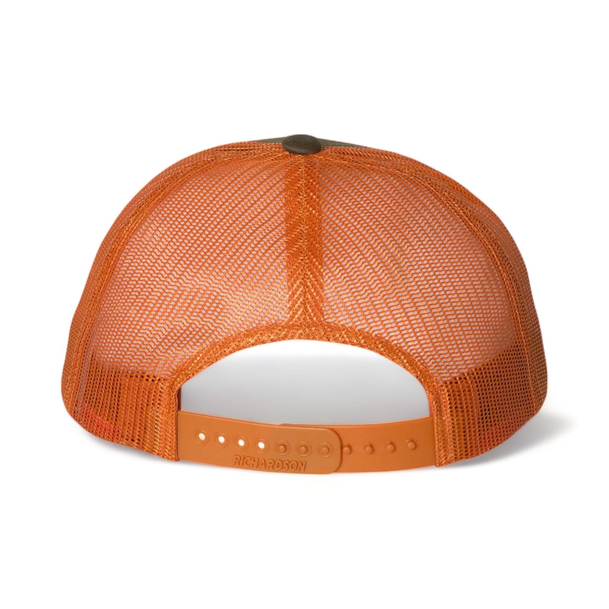 Back view of Richardson 115 custom hat in dark loden and jaffa orange