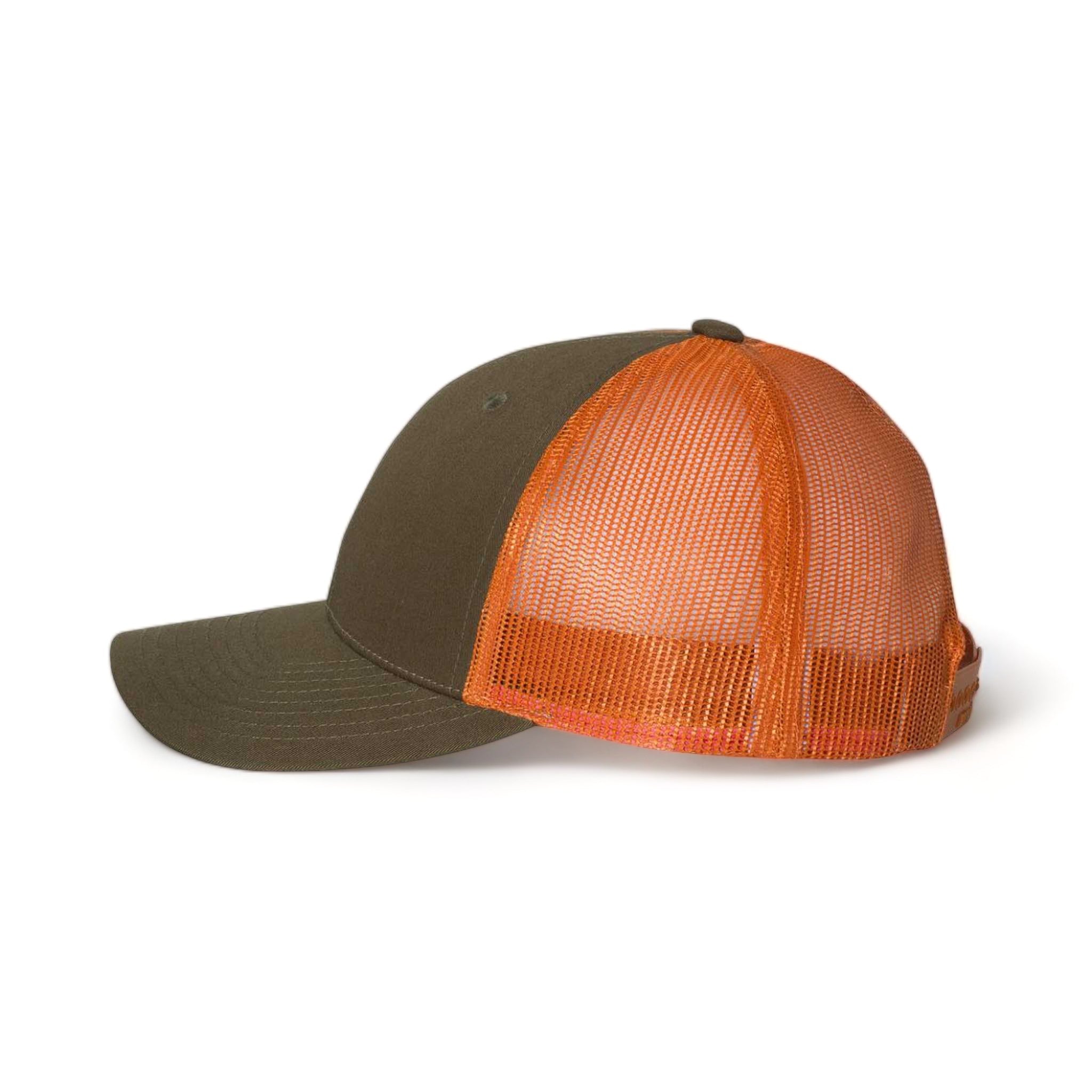 Side view of Richardson 115 custom hat in dark loden and jaffa orange