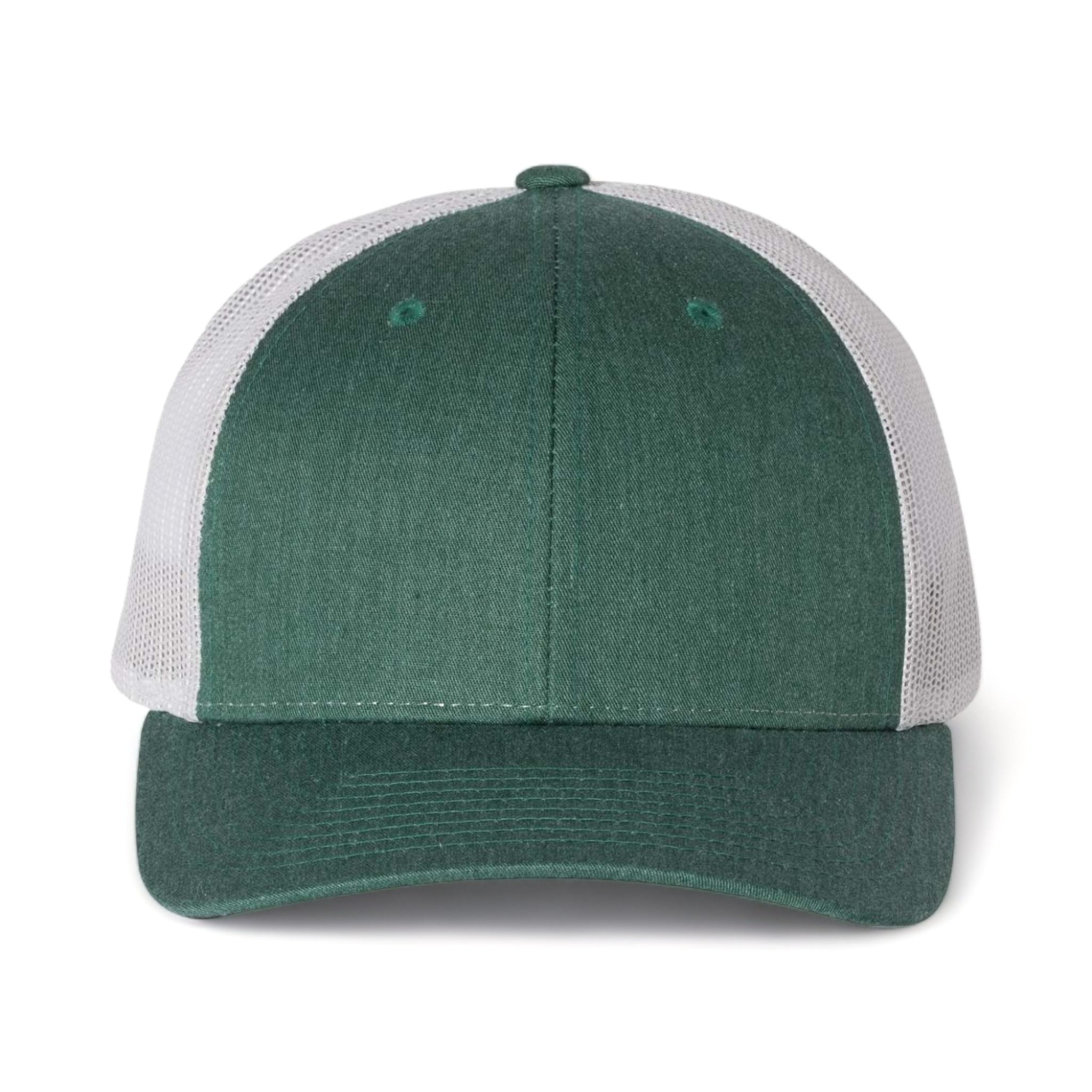 Front view of Richardson 115 custom hat in heather dark green and silver
