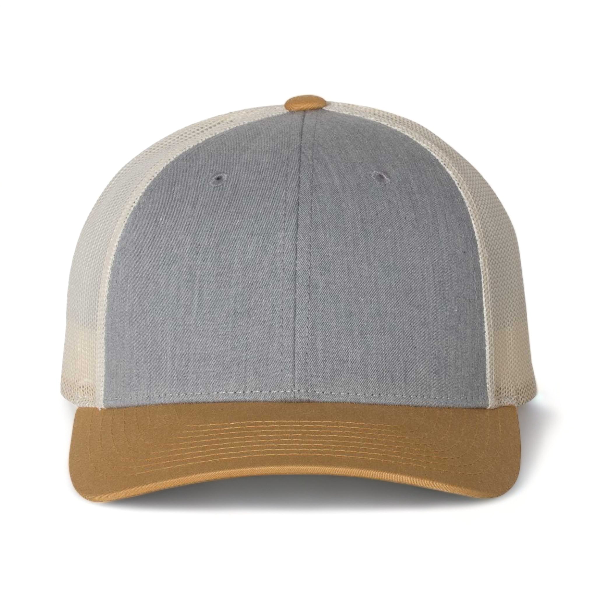 Front view of Richardson 115 custom hat in heather grey, birch and amber gold