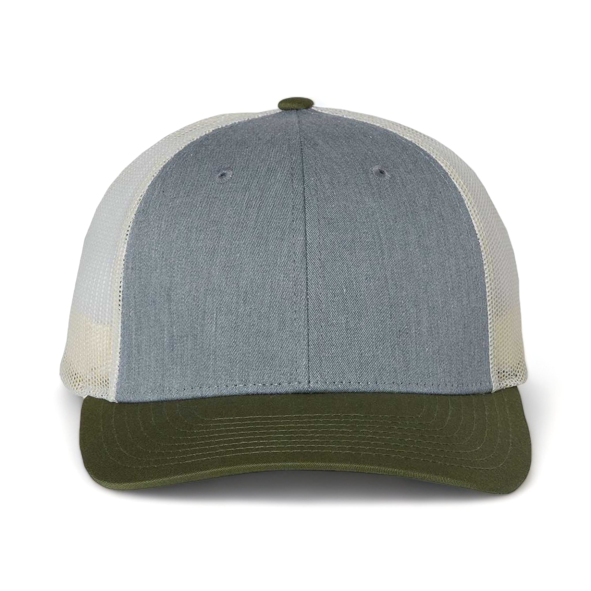 Front view of Richardson 115 custom hat in heather grey, birch and army