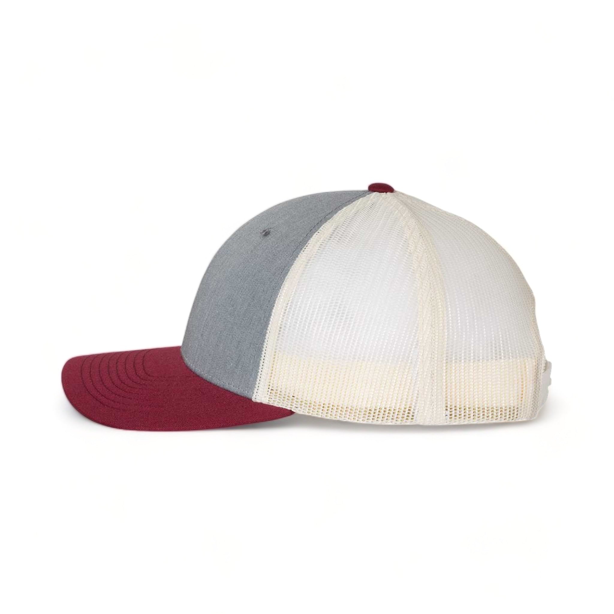 Side view of Richardson 115 custom hat in heather grey, birch and cardinal