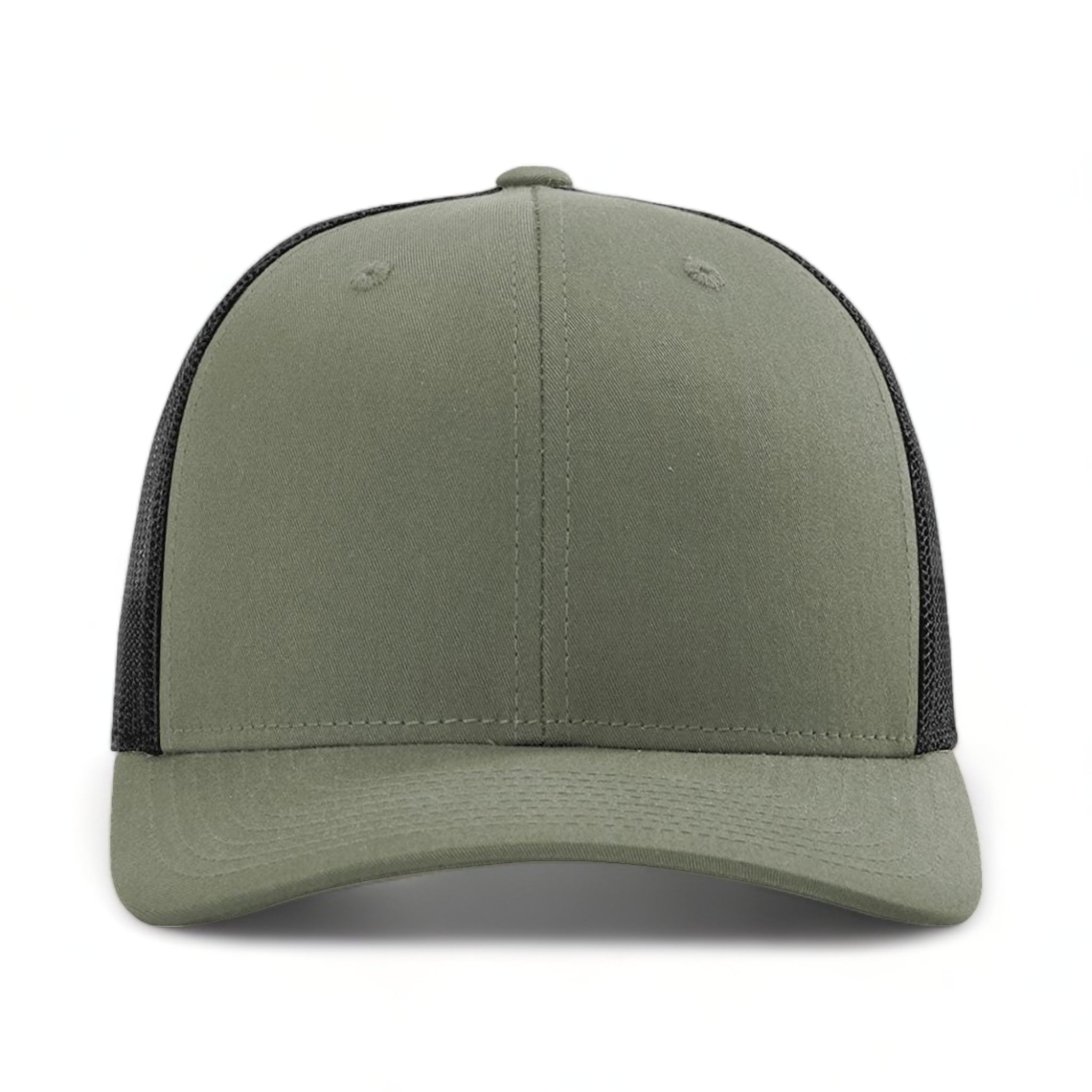 Front view of Richardson 115 custom hat in loden green and black