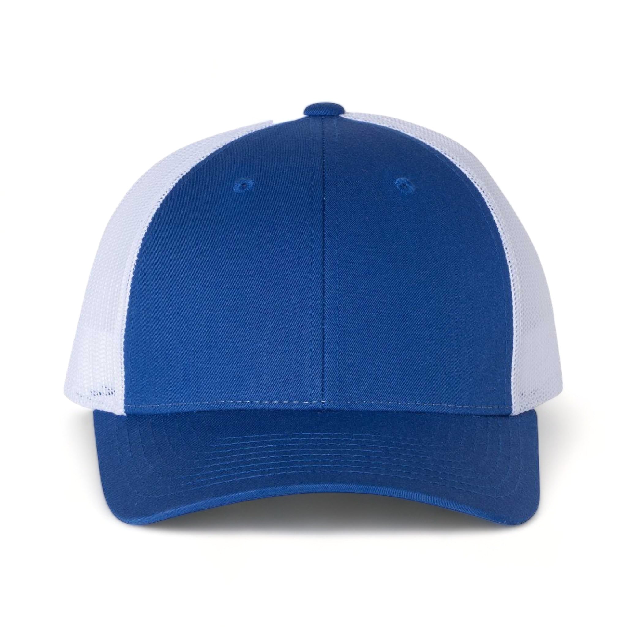 Front view of Richardson 115 custom hat in royal and white