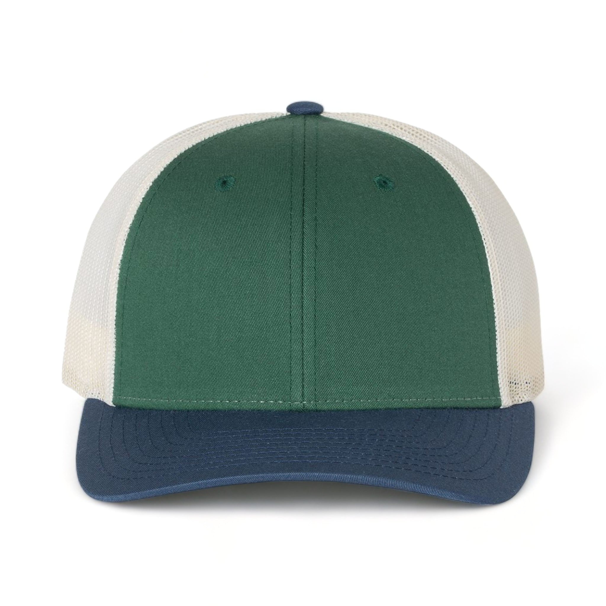 Front view of Richardson 115 custom hat in spruce, birch and light navy