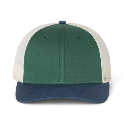 Front view of Richardson 115 custom hat in spruce, birch and light navy