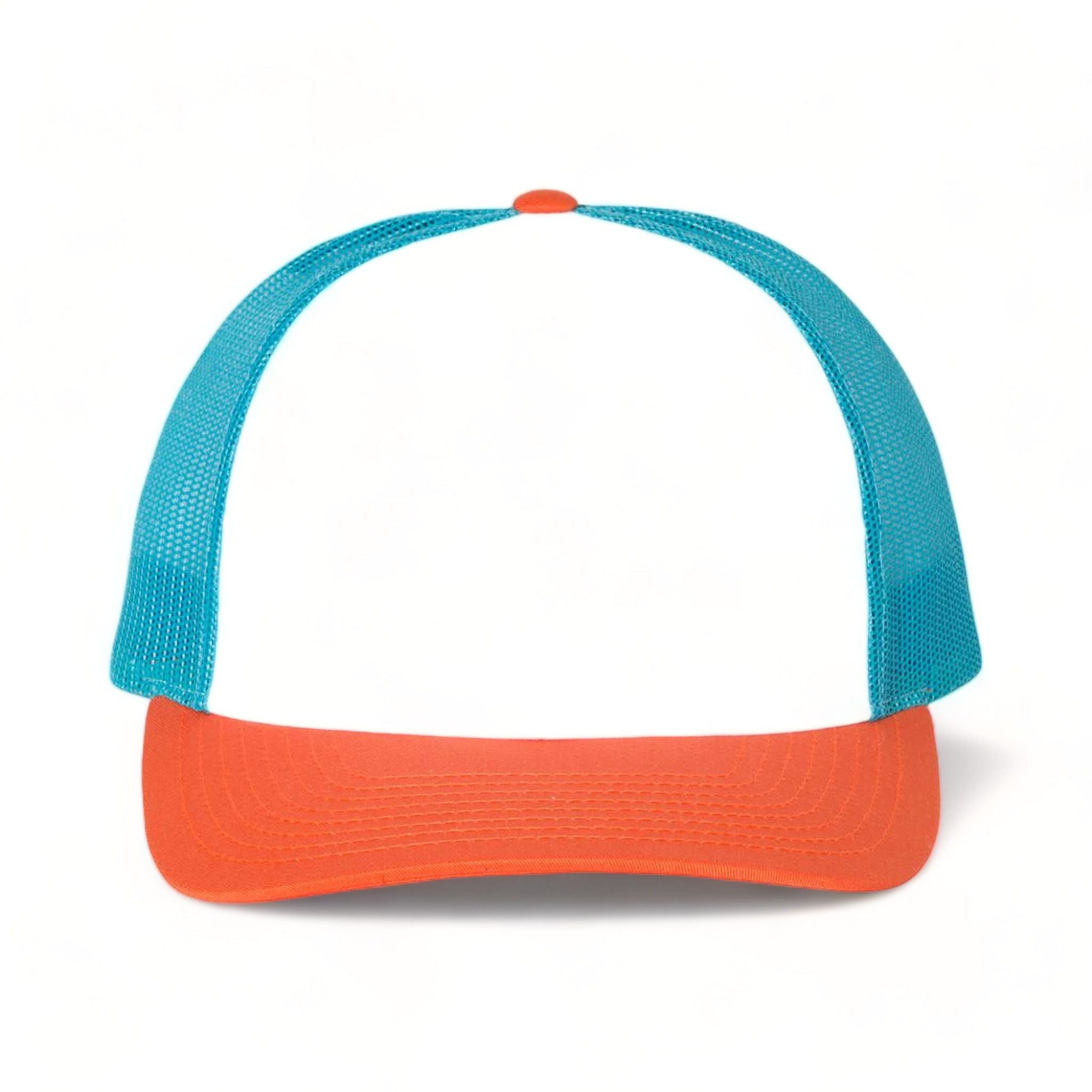 Front view of Richardson 115 custom hat in white, blue hawaiin and pale orange