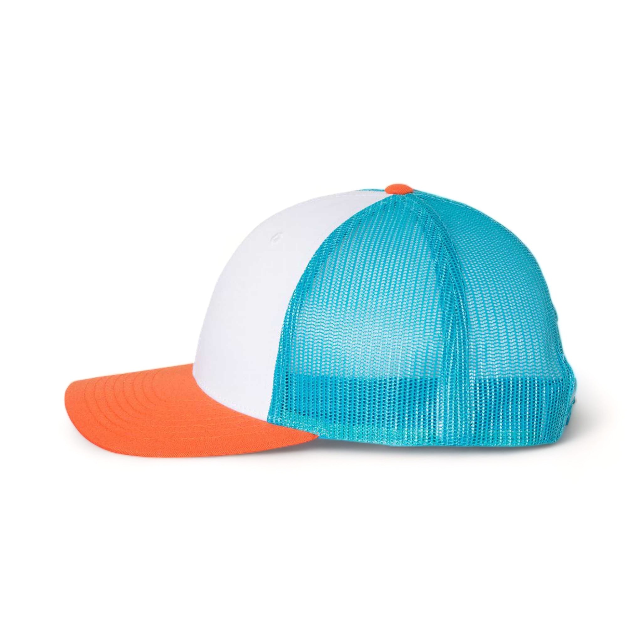 Side view of Richardson 115 custom hat in white, blue hawaiin and pale orange