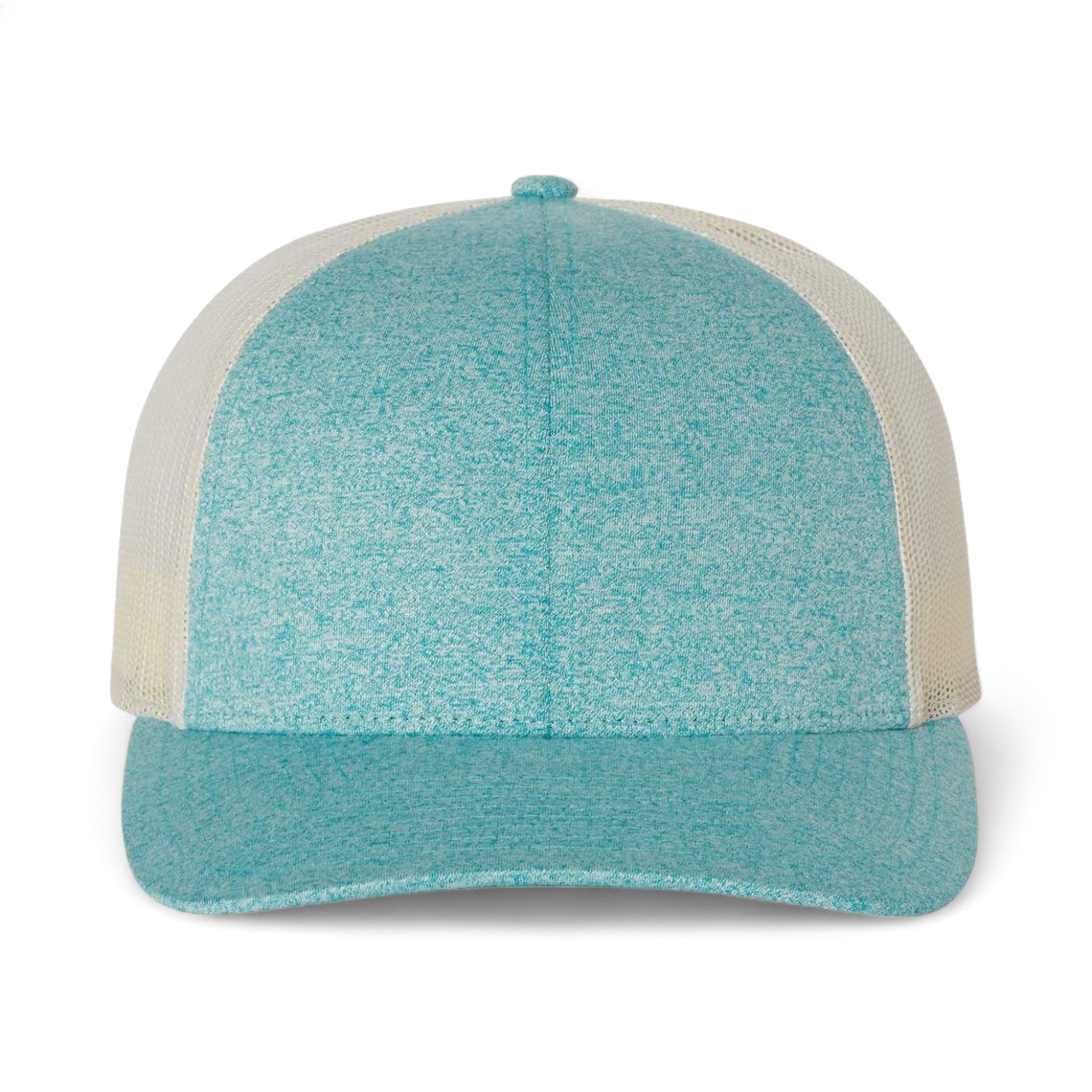 Front view of Richardson 115CH custom hat in green teal heather and birch