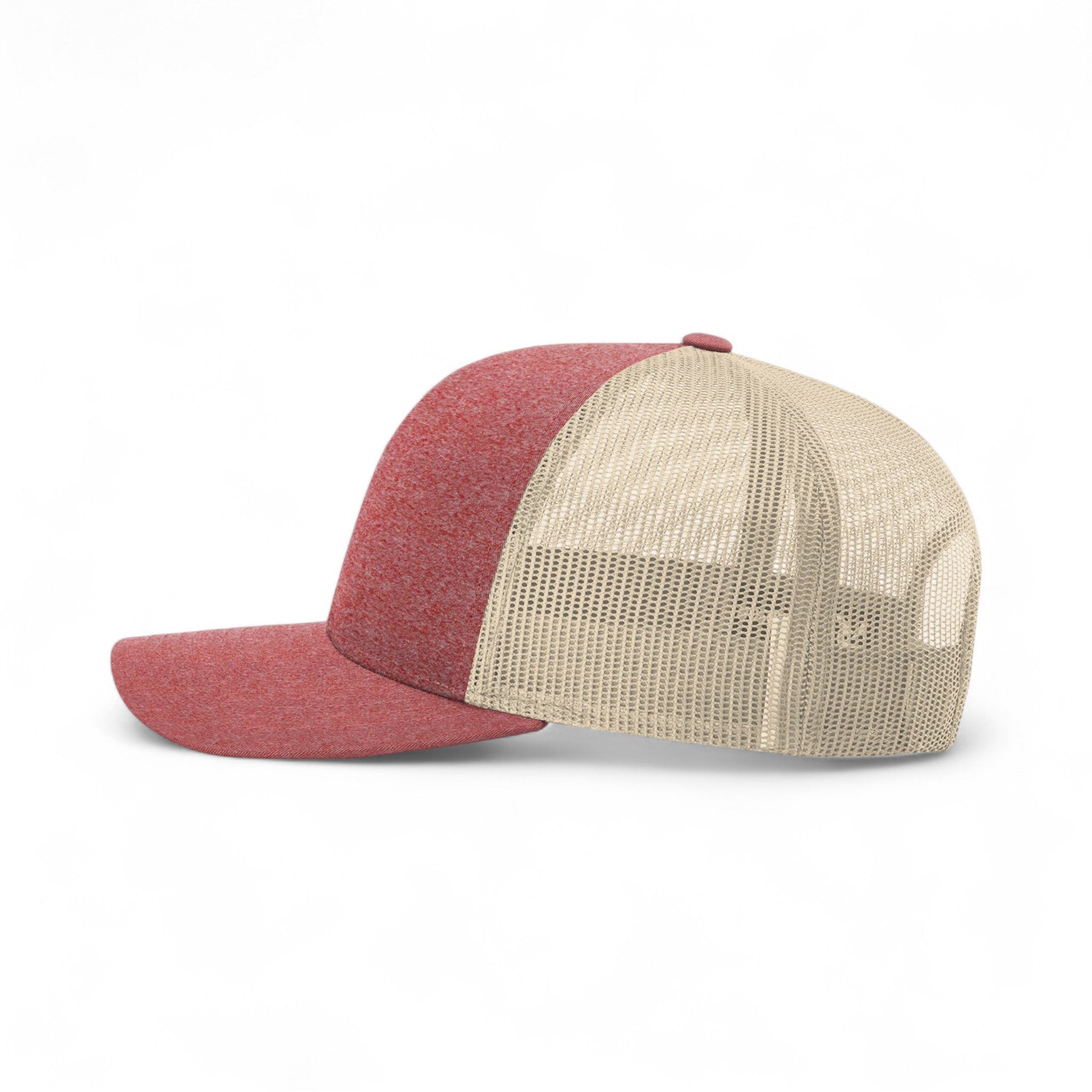 Left side view of Richardson 115CH custom hat in red heather and birch