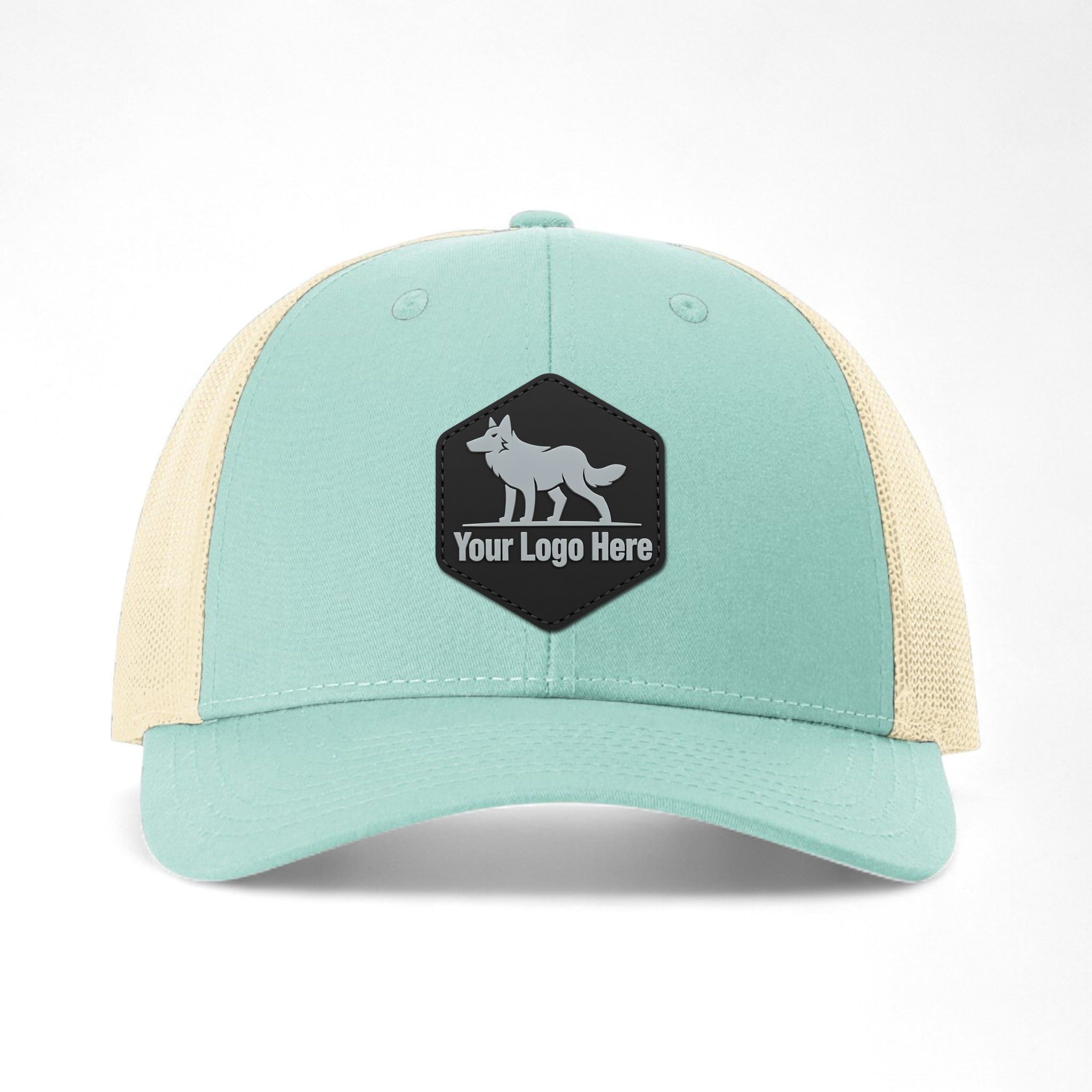 PVC patch preview of Richardson 115 custom hat in aruba blue and birch