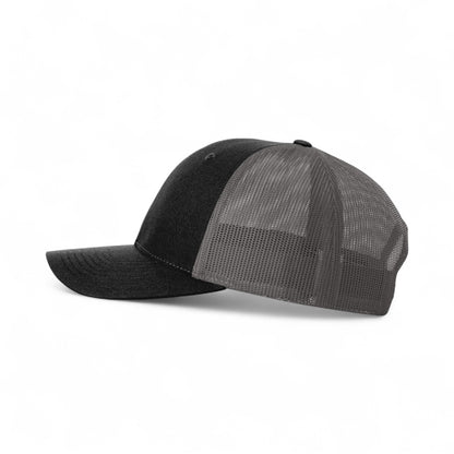 Left side view of Richardson 115 custom hat in black and charcoal