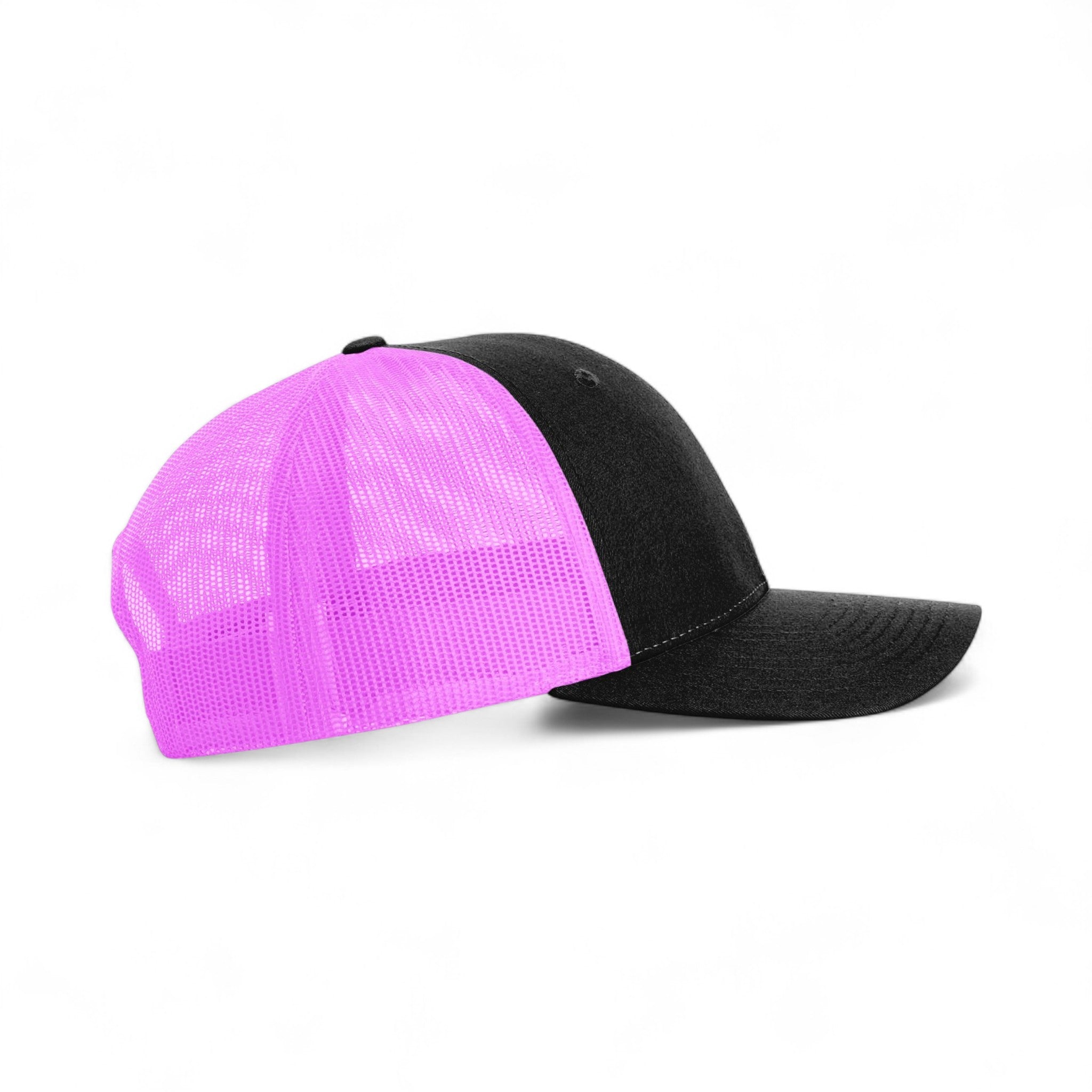 Right side view of Richardson 115 custom hat in black and neon pink