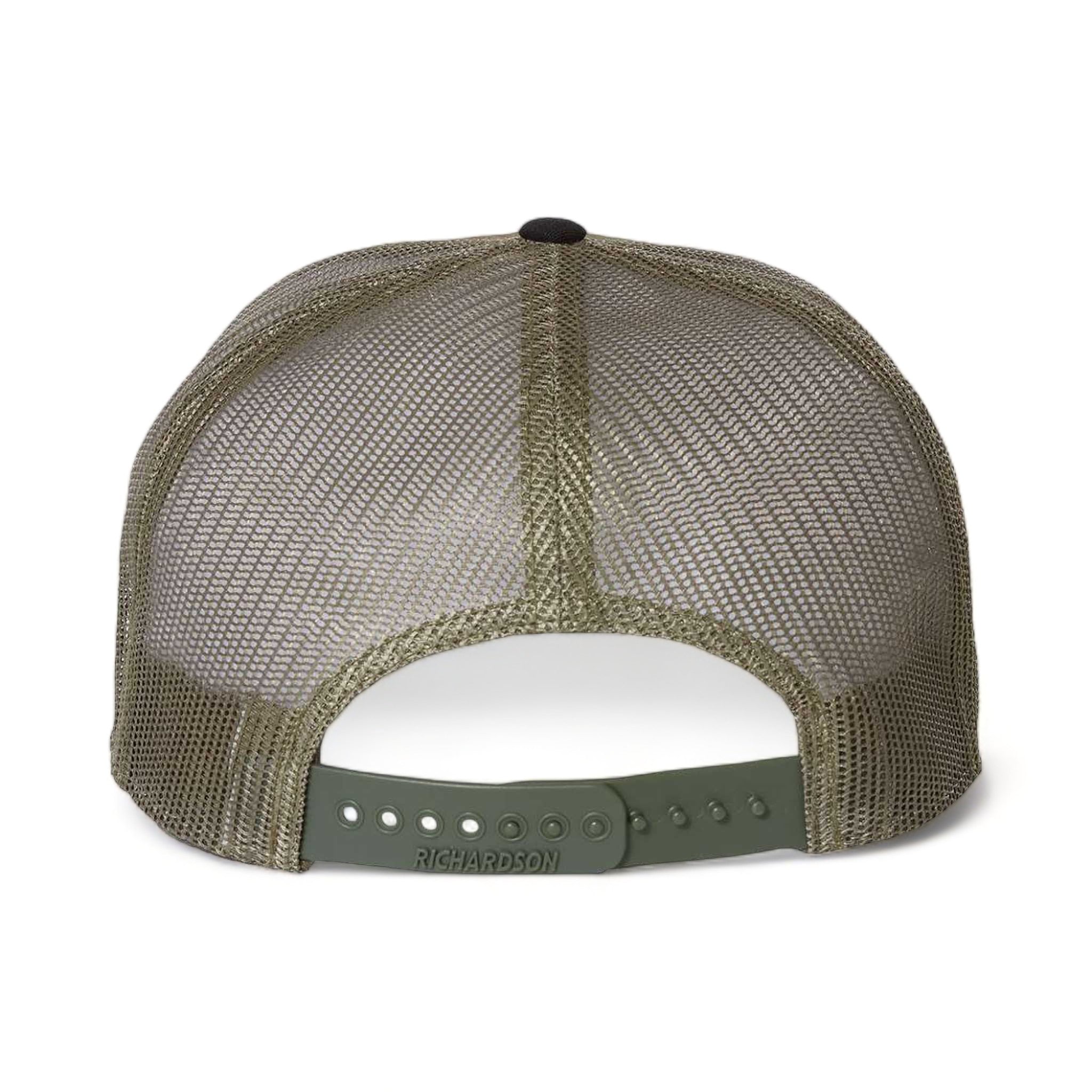 Back view of Richardson 168 custom hat in black, camo and loden