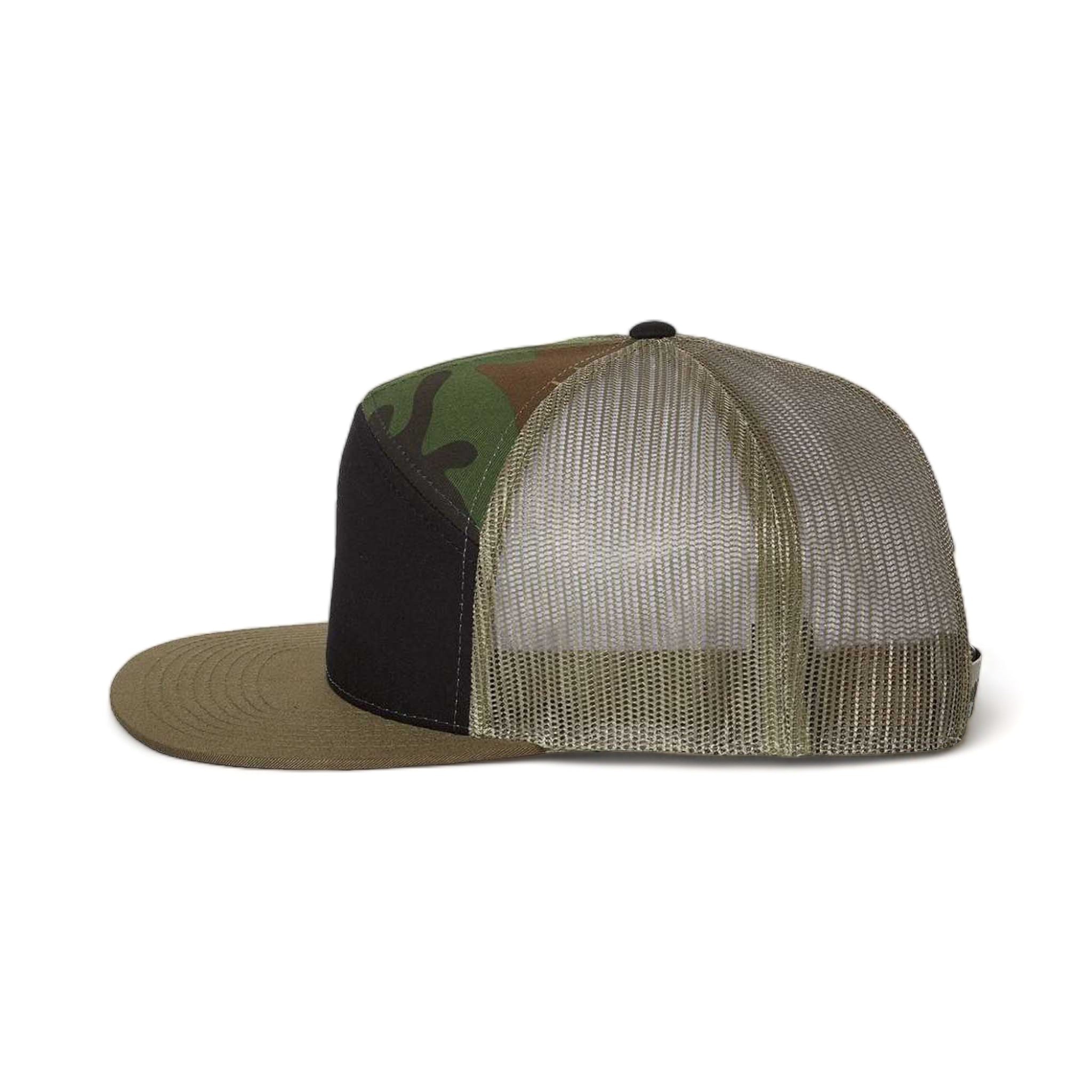 Side view of Richardson 168 custom hat in black, camo and loden