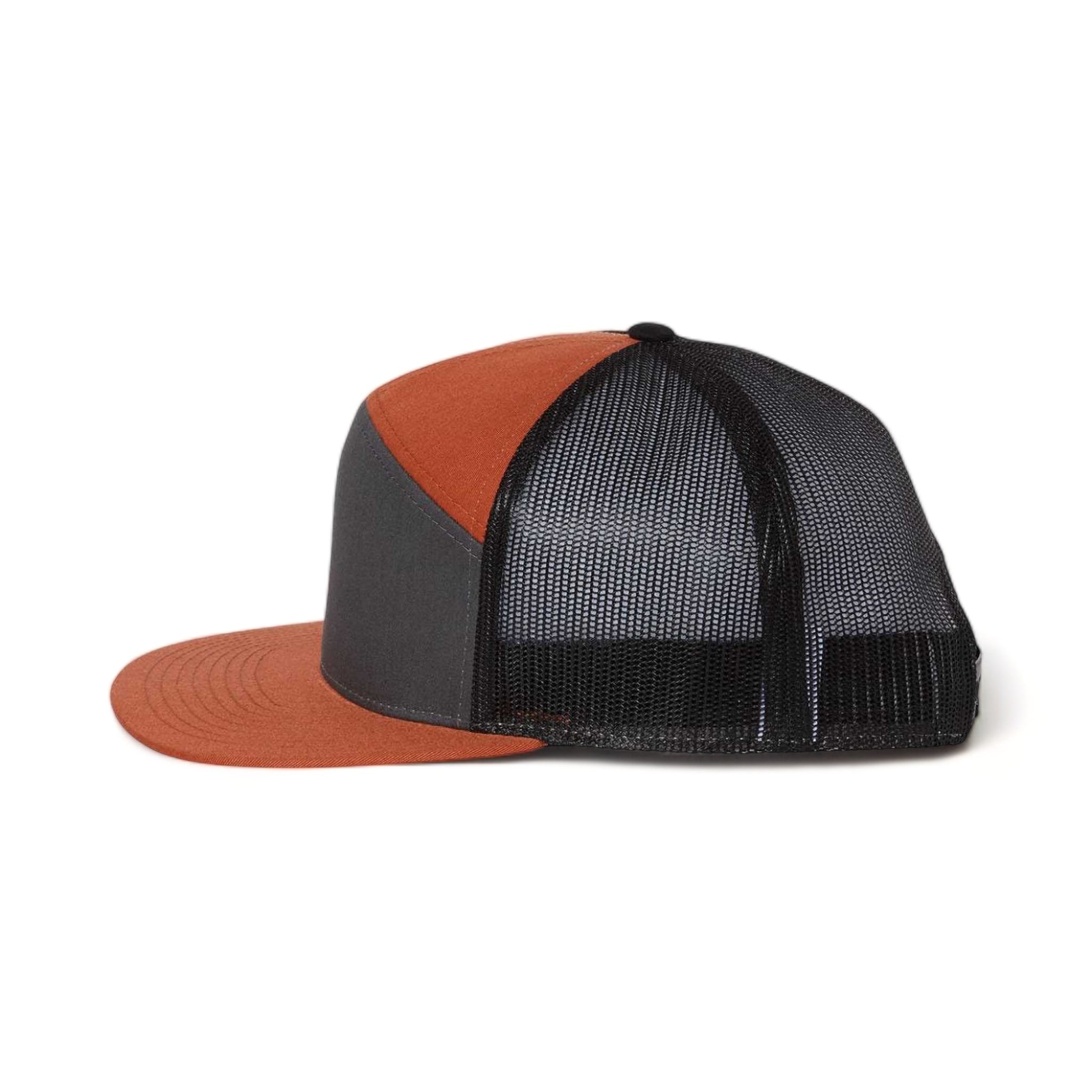 Side view of Richardson 168 custom hat in charcoal, burnt orange and black
