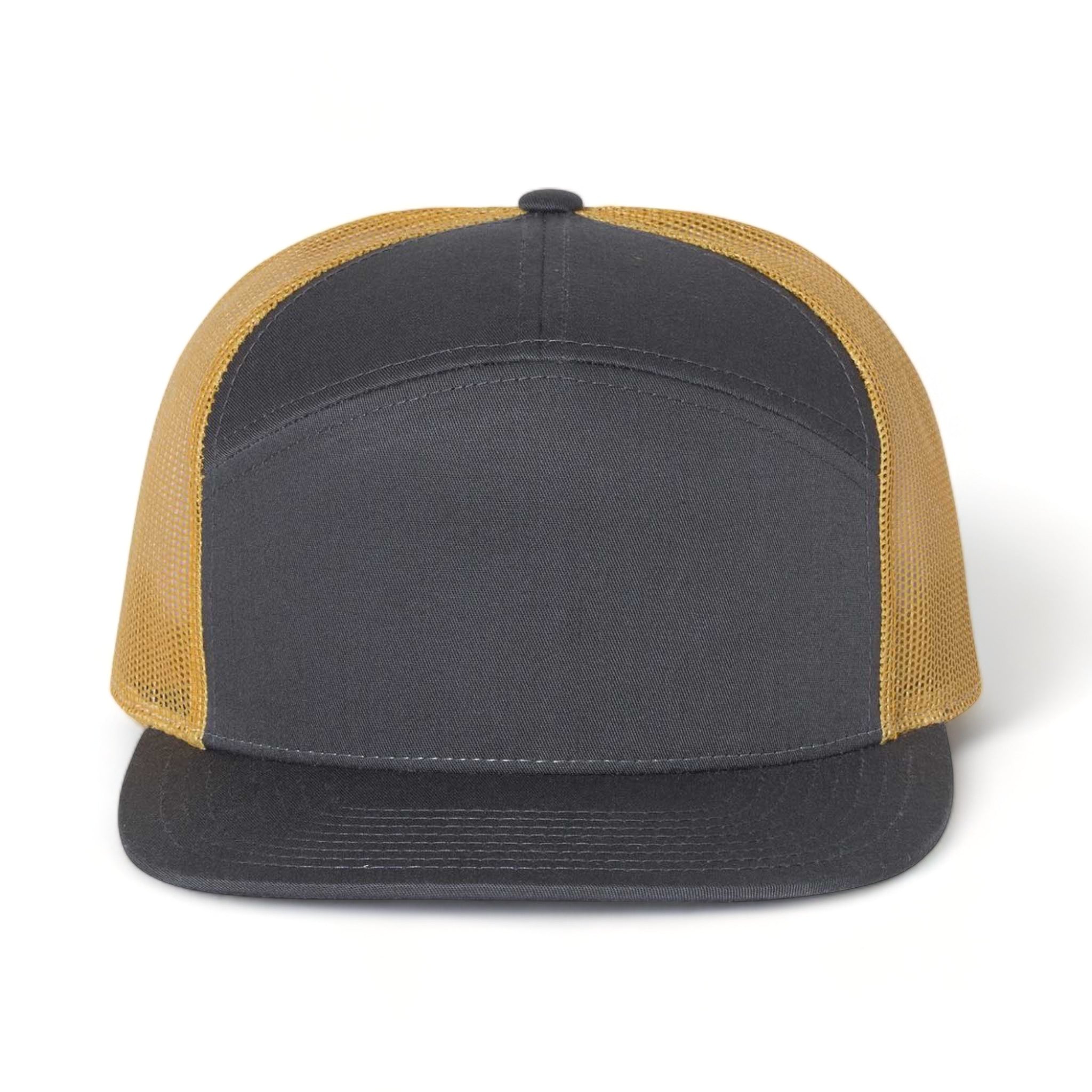 Front view of Richardson 168 custom hat in charcoal and old gold