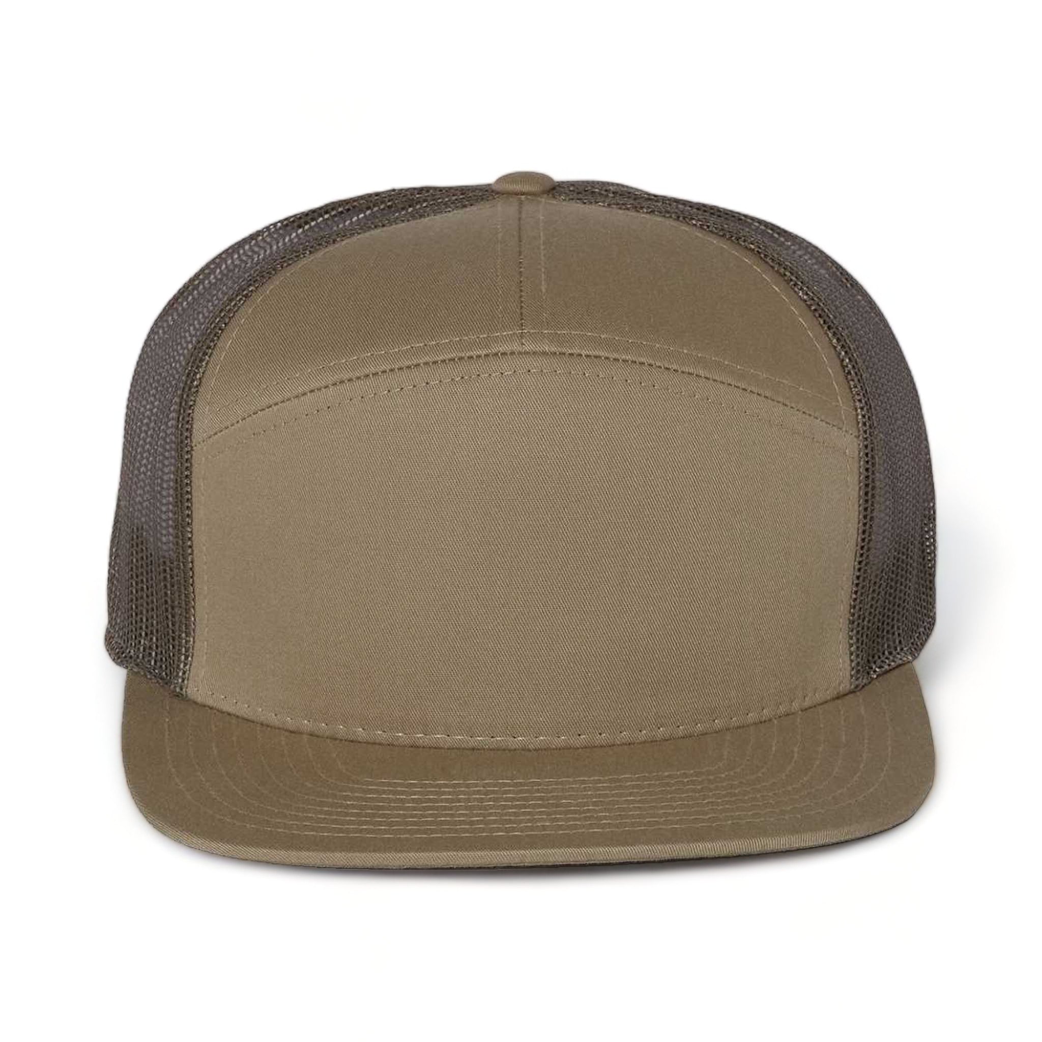 Front view of Richardson 168 custom hat in pale khaki and loden green