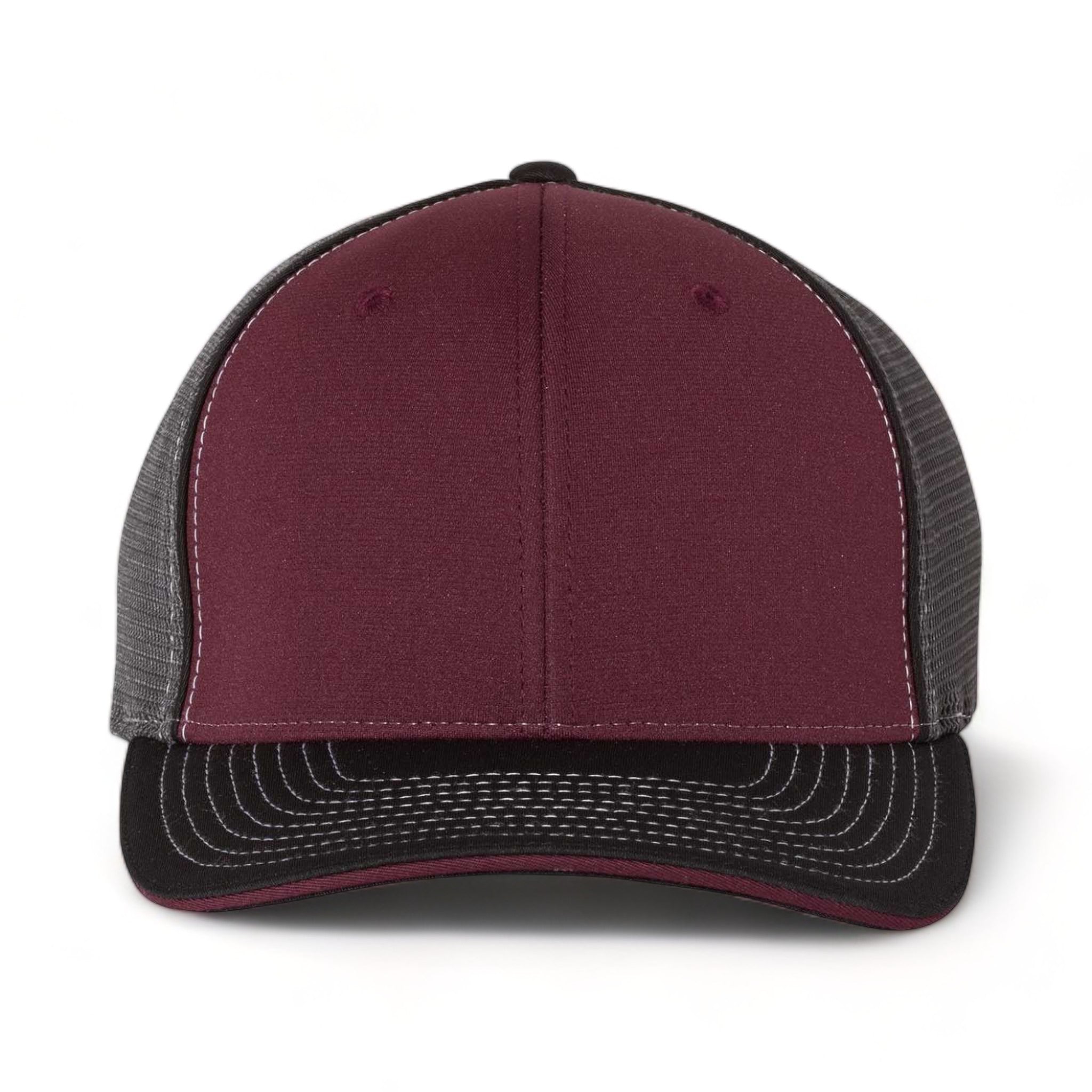 Front view of Richardson 172 custom hat in maroon, charcoal and black tri