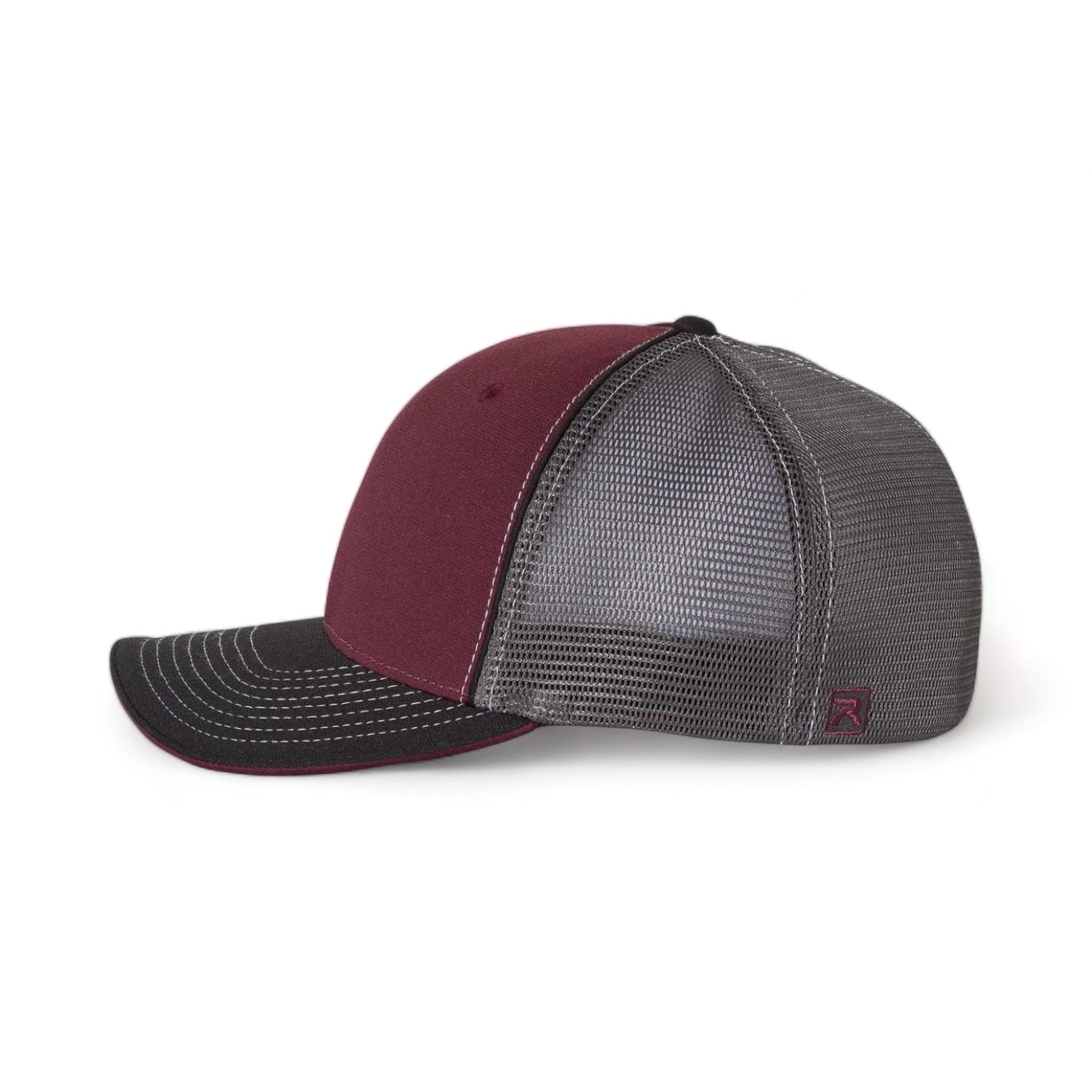 Side view of Richardson 172 custom hat in maroon, charcoal and black tri